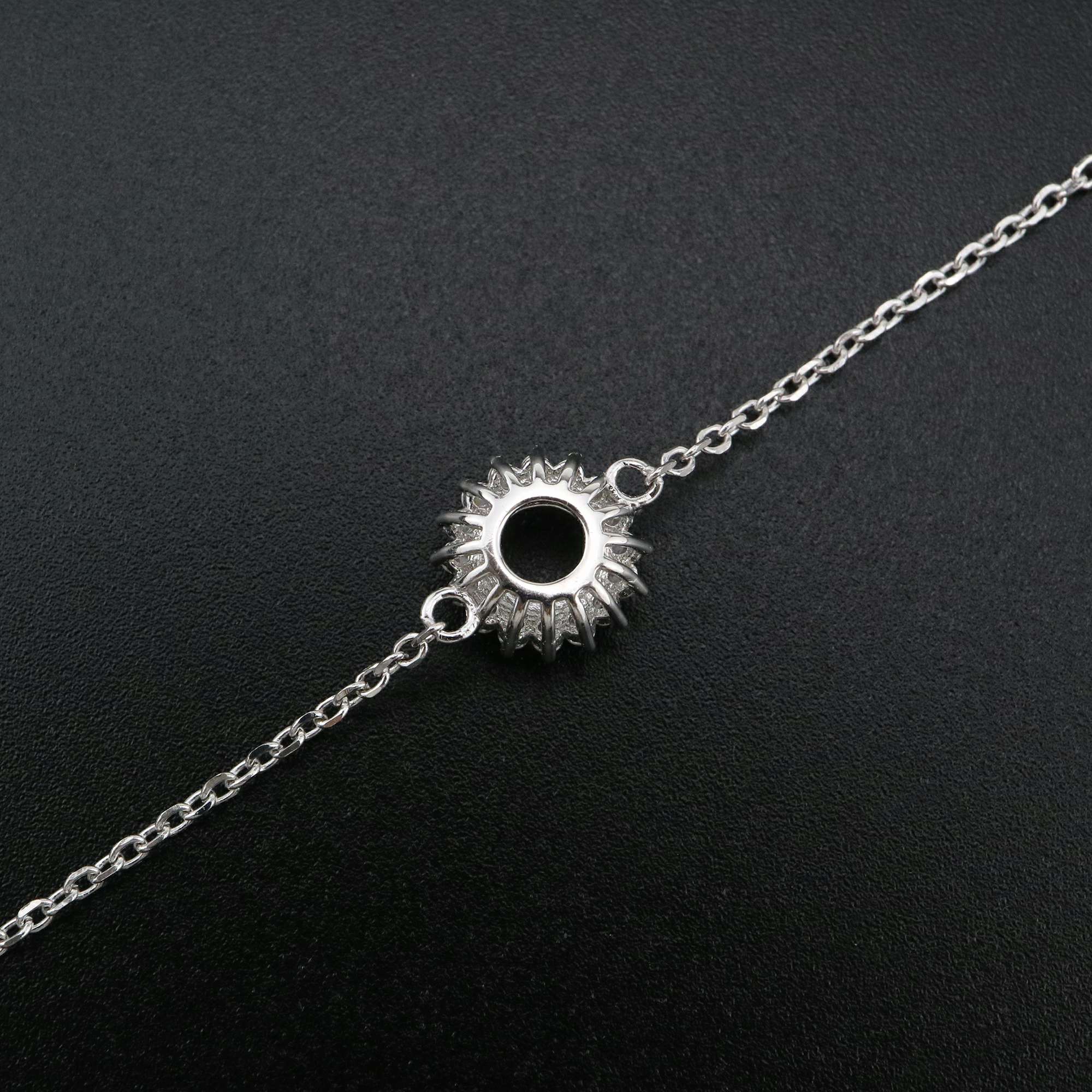 1Pcs Round Prong Bezel Bracelet Settings Halo Solid 925 Sterling Silver Tray for Gemstone 6''+1.6'' 1900247 - Click Image to Close