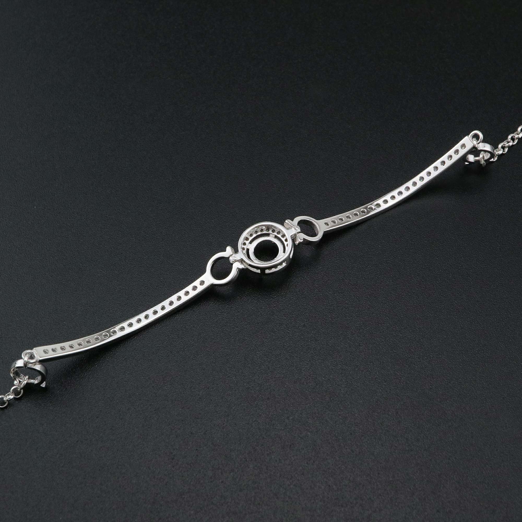 1Pcs Round Prong Bezel Bracelet Settings Luxury Halo Solid 925 Sterling Silver Tray for Gemstone 6''+1.6'' 1900248 - Click Image to Close
