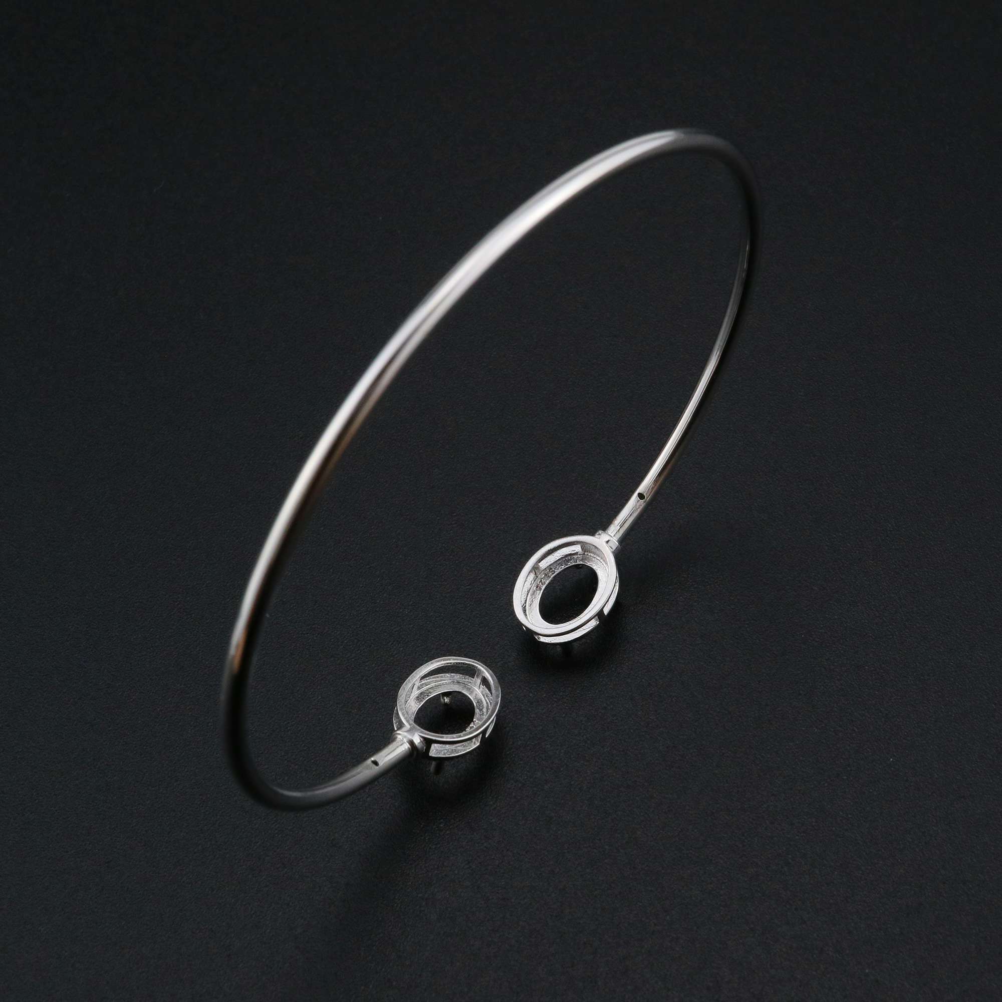 6x8MM Oval Prong Bezel Bangle Settings Solid 925 Sterling Silver DIY Bracelet Supplies for Gemstone 2.2'' Diameter 1900255 - Click Image to Close