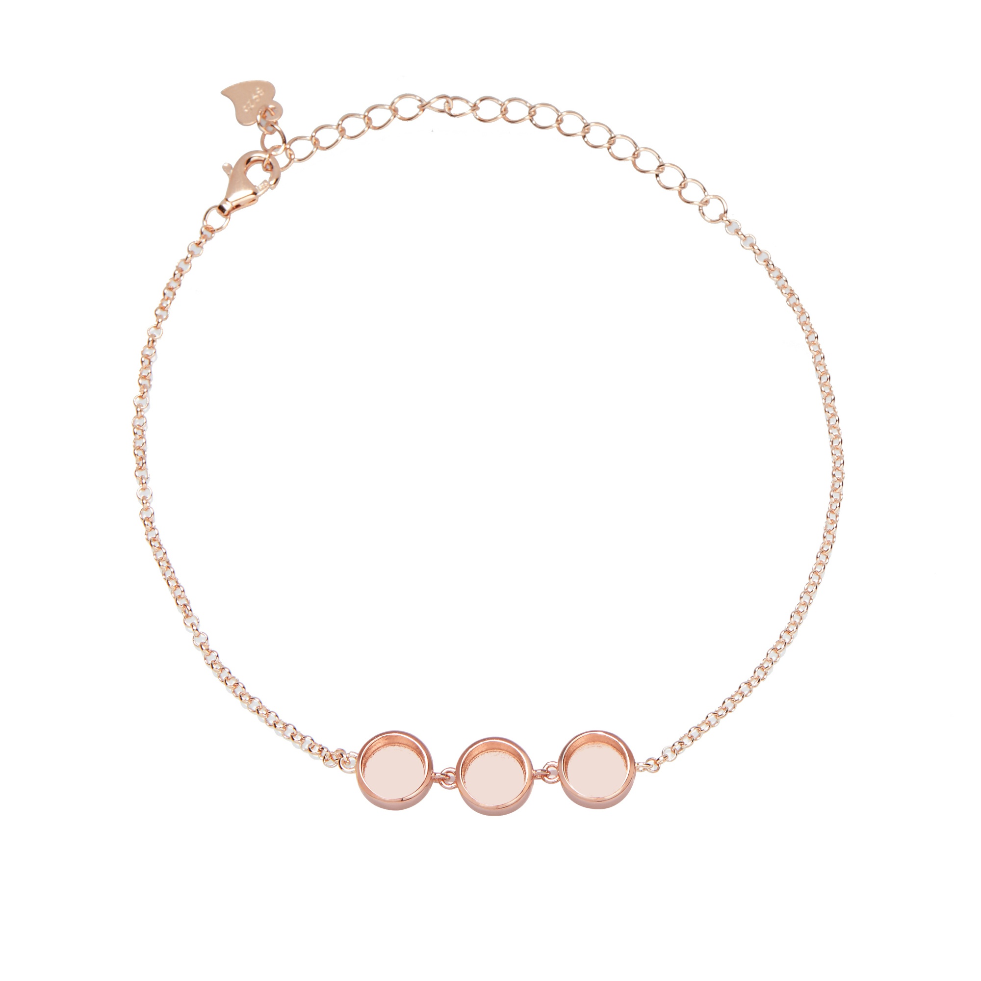 6MM 3 Stone Keepsake Breast Milk Resin Round Bracelet Bezel Settings,Solid 925 Sterling Silver Rose Gold Plated Bracelet Bezel With Chain 6.8''+2' 1900295 - Click Image to Close