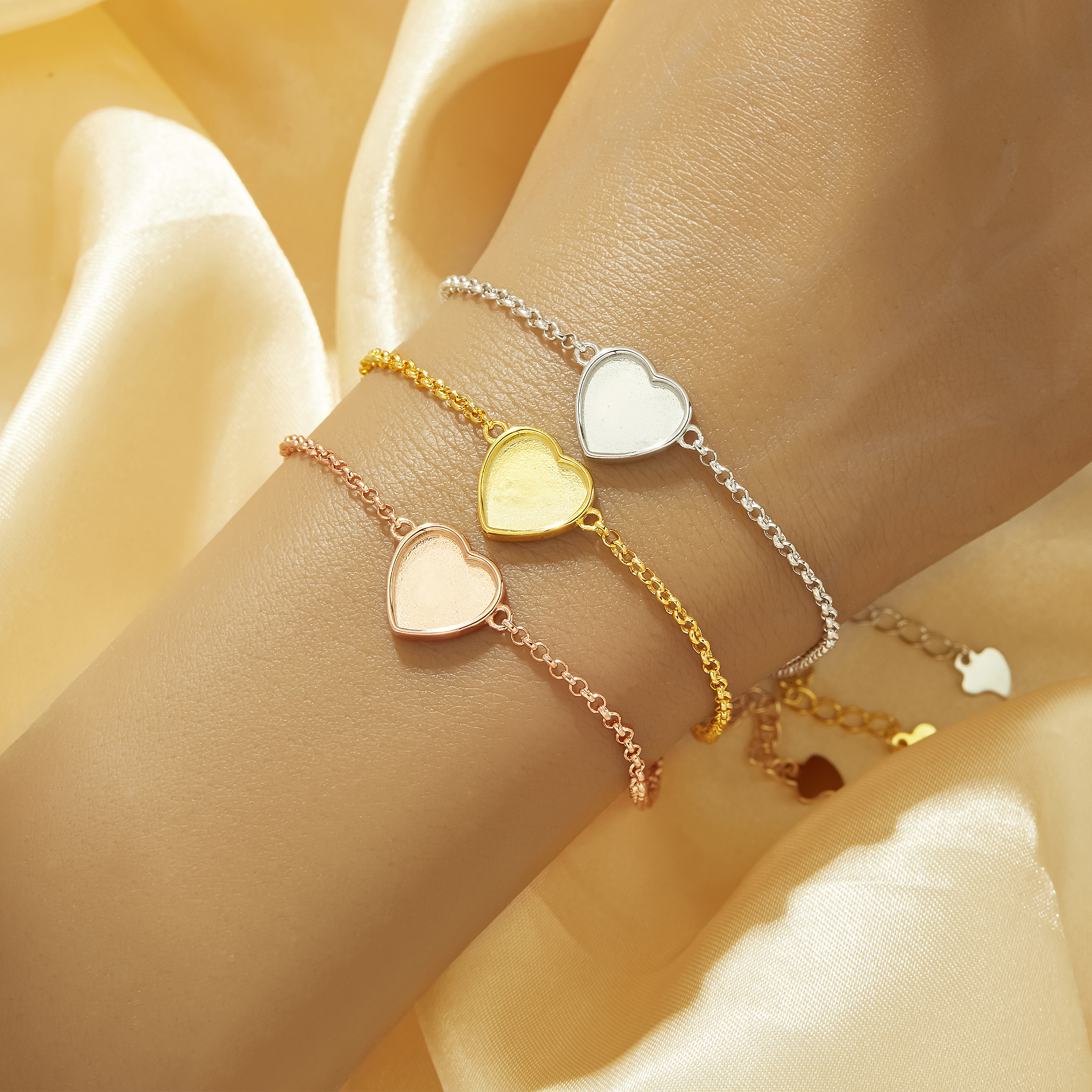 10MM Keepsake Breast Milk Resin Heart Bezel Bracelet Settings,Solid 925 Sterling Silver Rose Gold Plated Bracelet,DIY Bracelet Supplies 7.2''+2'' 1900318 - Click Image to Close
