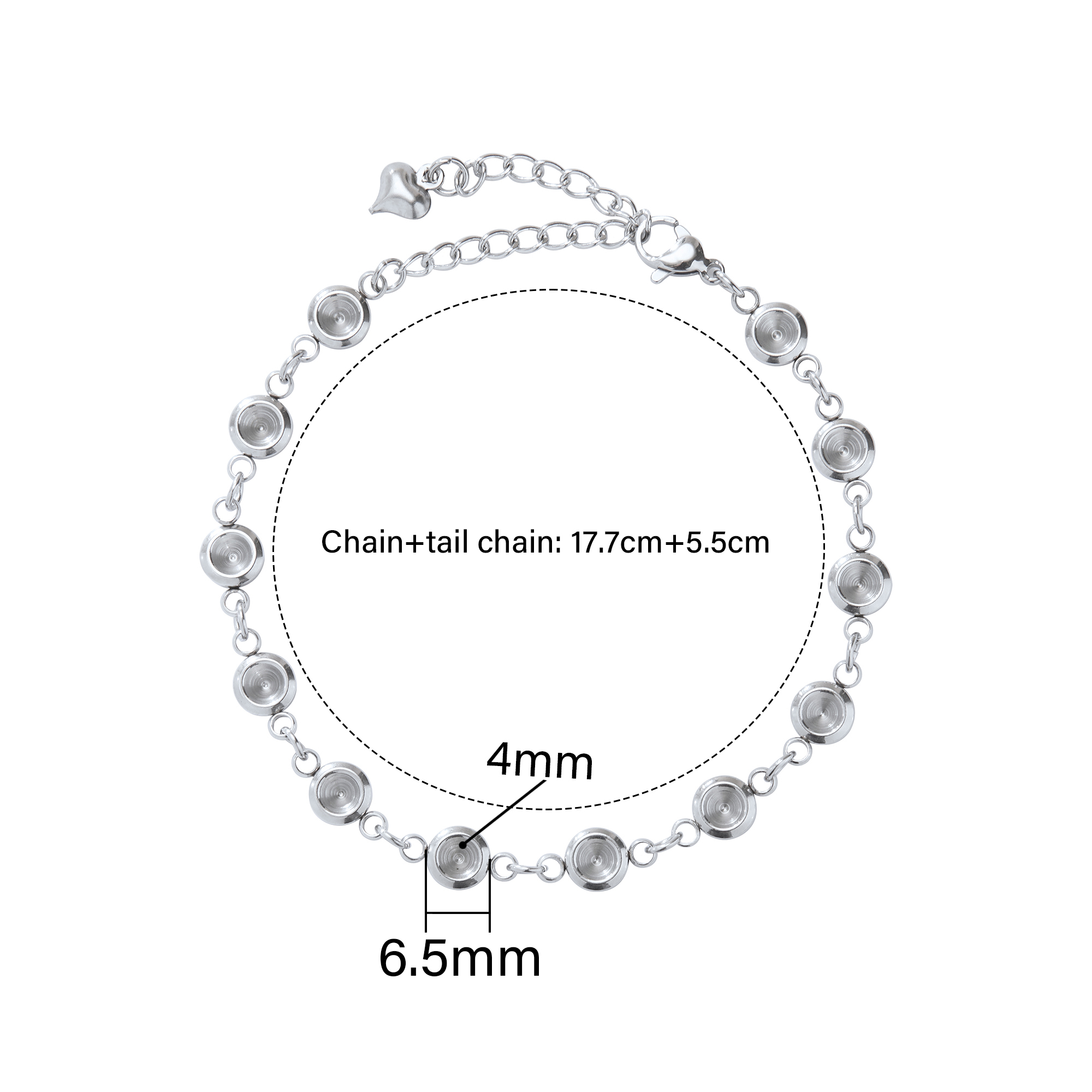Keepsake Breast Milk Resin Round Bezel Blank Bracelet Settings,4MM 12 Stones Stainless Steel Bracelet Supplies 1900328