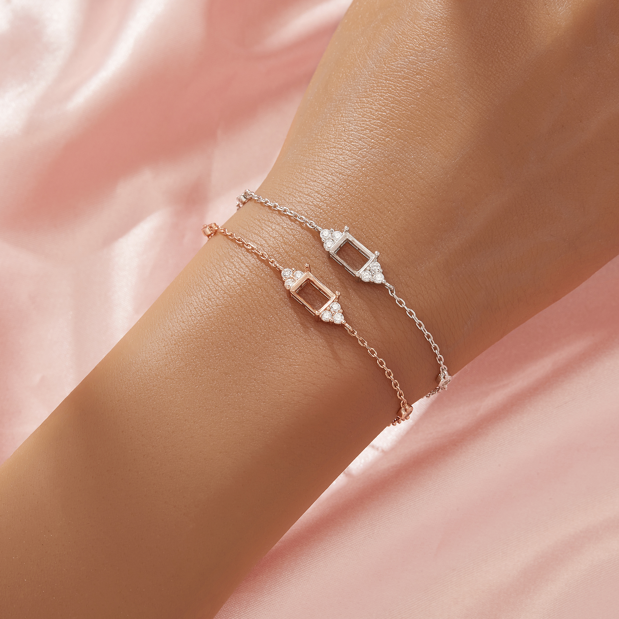 Rectangle Prong Bezel Bracelet Settings,Solid 14K 18K Gold Bracelet,Minimalist Bracelet,DIY Bracelet Supplies 6.5''+2'' 1900330 - Click Image to Close