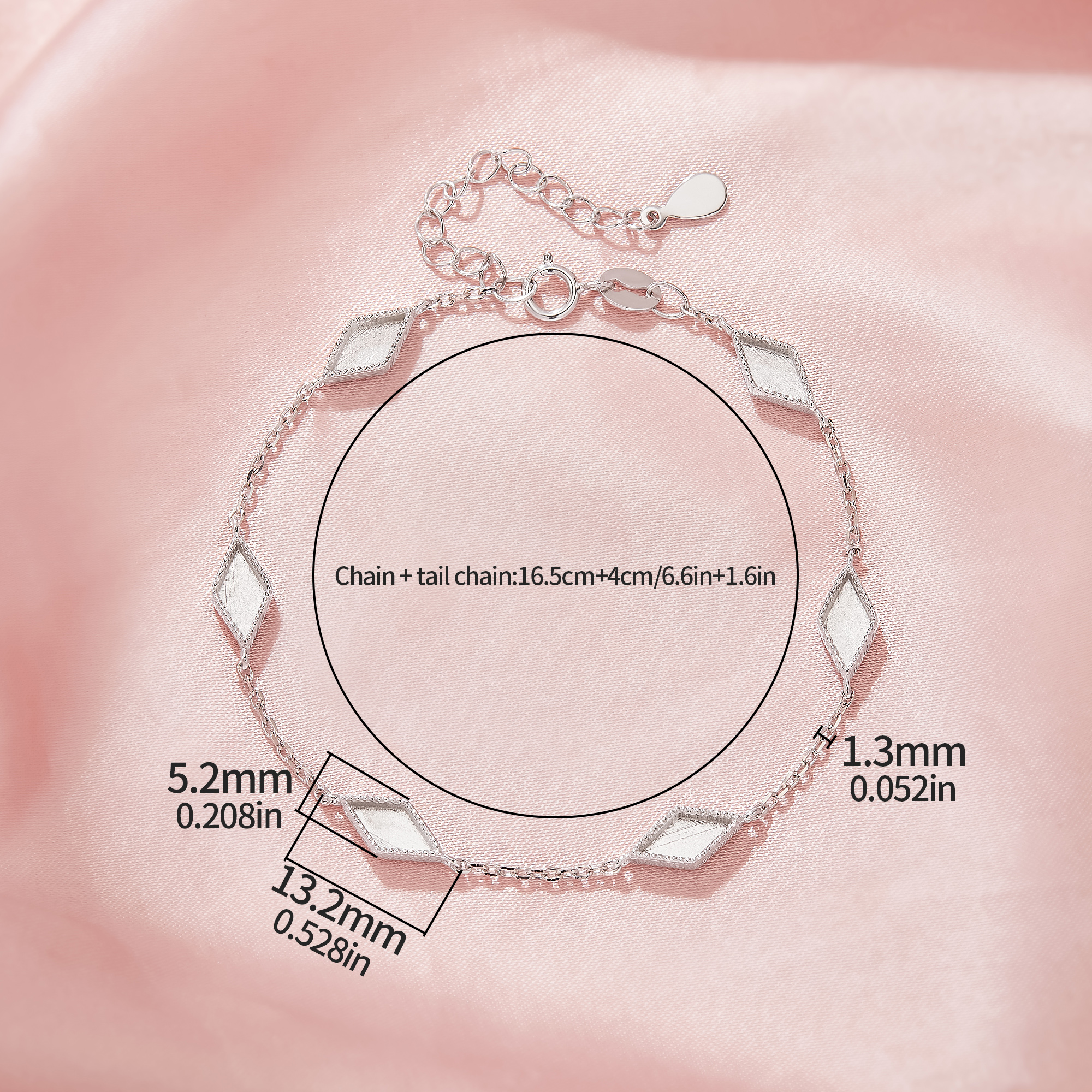 Keepsake Breast Milk Resin Kite Cut Bezel Bracelet Settings,Solid 925 Sterling Silver Bracelet,Minimalist Kite Cut Bracelet,DIY Bracelet Supplies 6.6''+1.6