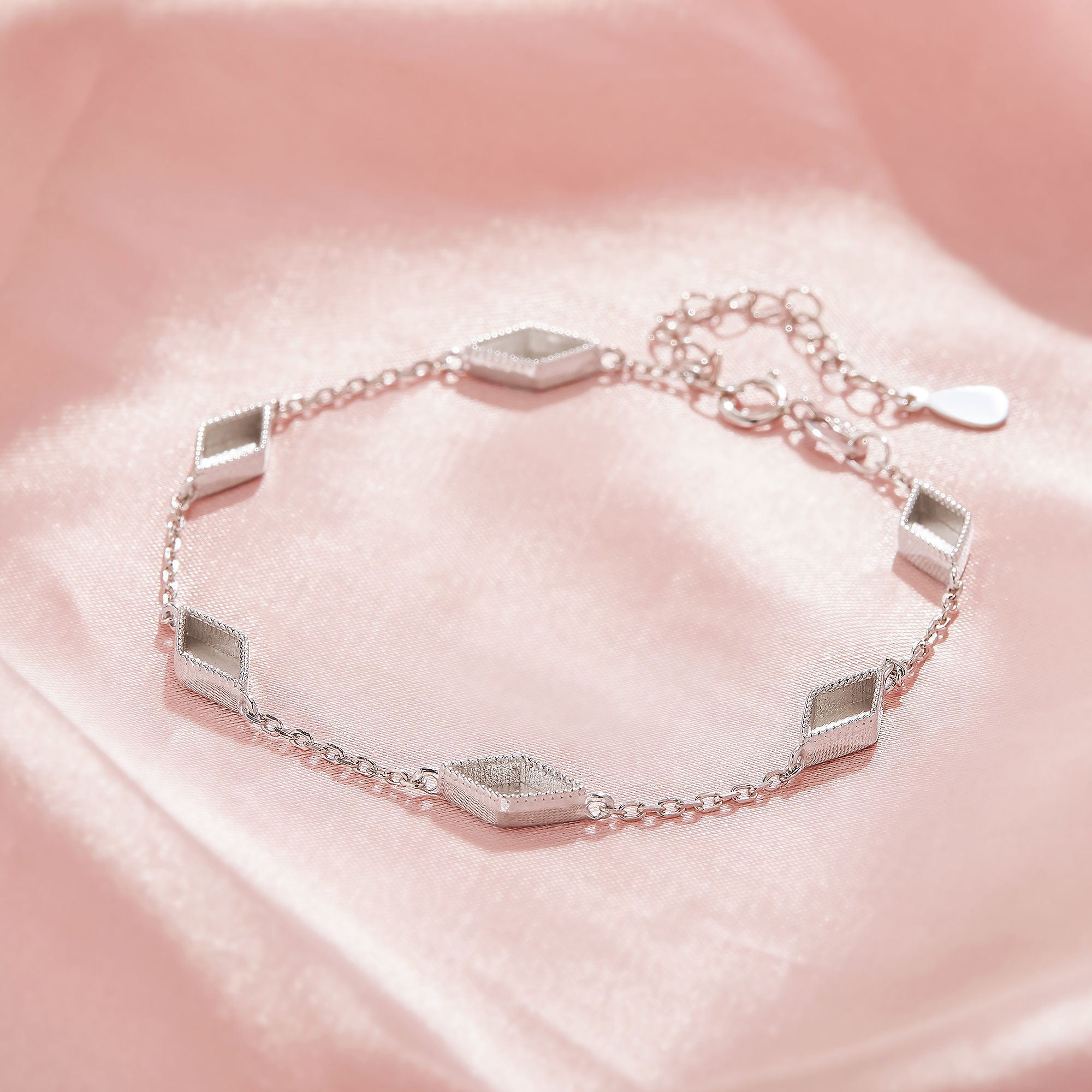 Keepsake Breast Milk Resin Kite Cut Bezel Bracelet Settings,Solid 925 Sterling Silver Bracelet,Minimalist Kite Cut Bracelet,DIY Bracelet Supplies 6.6''+1.6