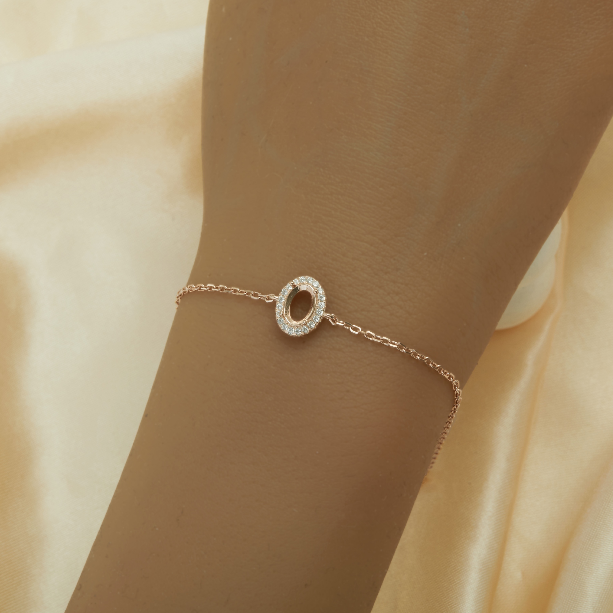 Halo Oval Prong Bezel Bracelet Settings,Solid 925 Sterling Silver Rose Gold Plated Bracelet,Pave CZ Stone Oval Bracelet,DIY Bracelet Supplies 1900341 - Click Image to Close