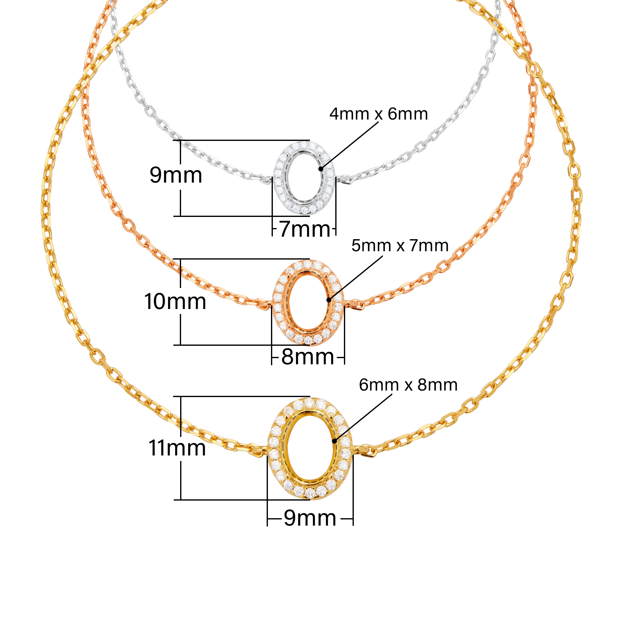 Halo Oval Prong Bezel Bracelet Settings,Solid 925 Sterling Silver Rose Gold Plated Bracelet,Pave CZ Stone Oval Bracelet,DIY Bracelet Supplies 1900341 - Click Image to Close