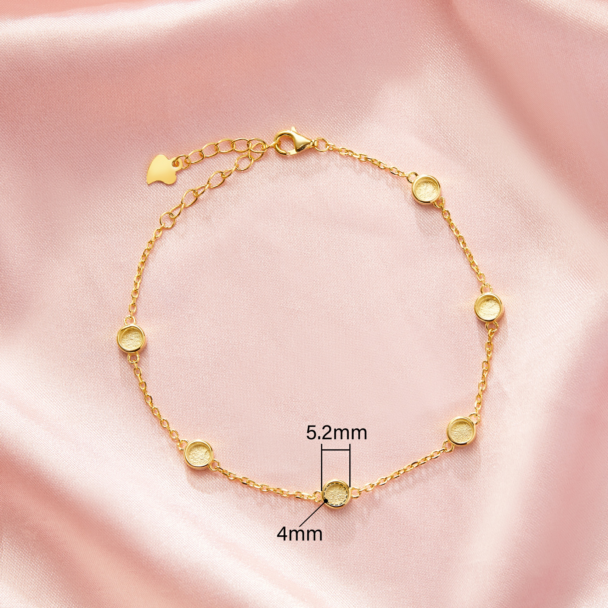 Six Stones 4MM Keepsake Breast Milk Resin Round Bezel Bracelet Settings,Solid Back Solid 14K 18K Gold Bracelet,DIY Bracelet Supplies 6.5''+2'' 1900344 - Click Image to Close