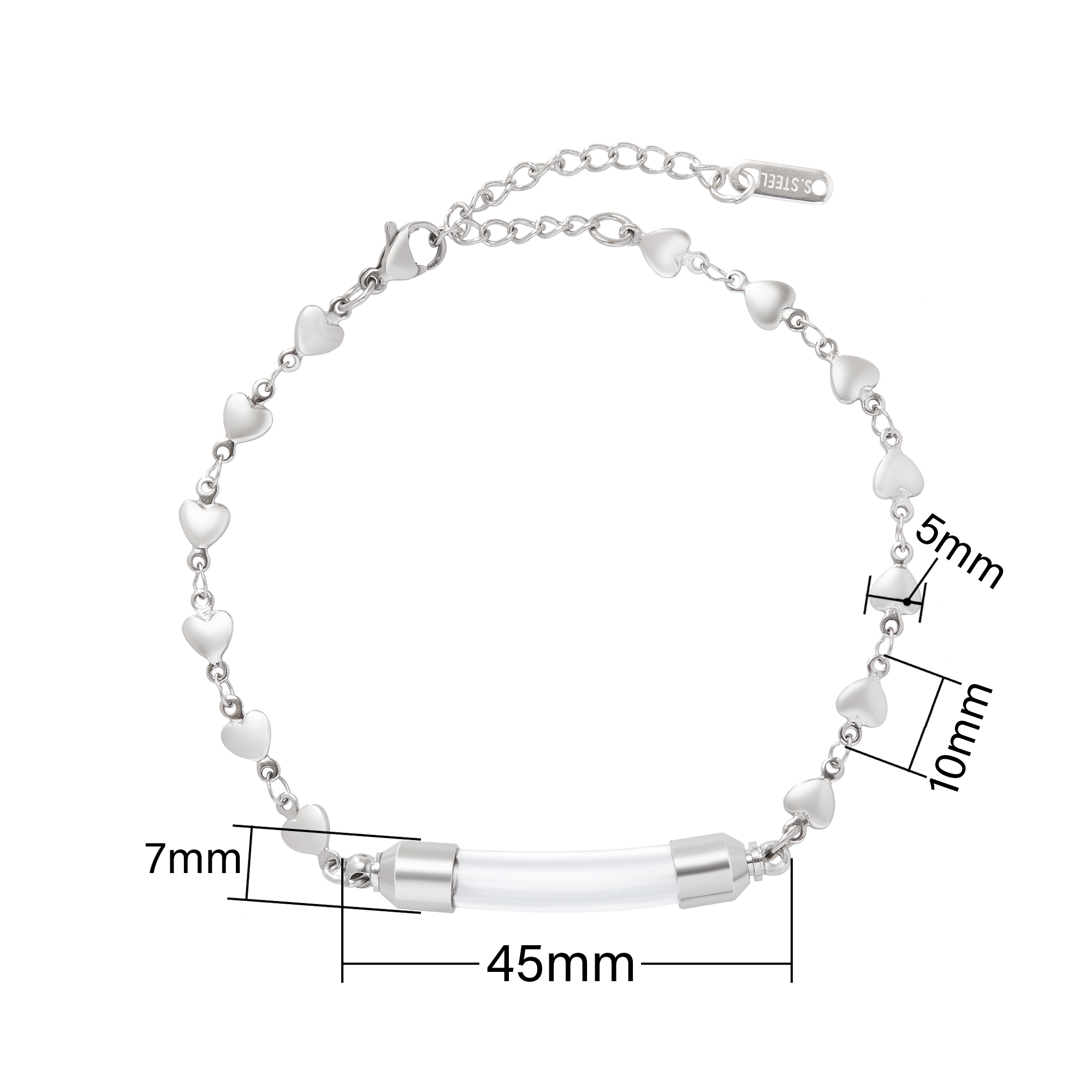 Tube Glass Bottle Stainless Steel Pendant Bracelet,Heart Art Deco Perfume Vial Pendant Chain Bracelet,DIY Bracelet Supplies 1900346 - Click Image to Close