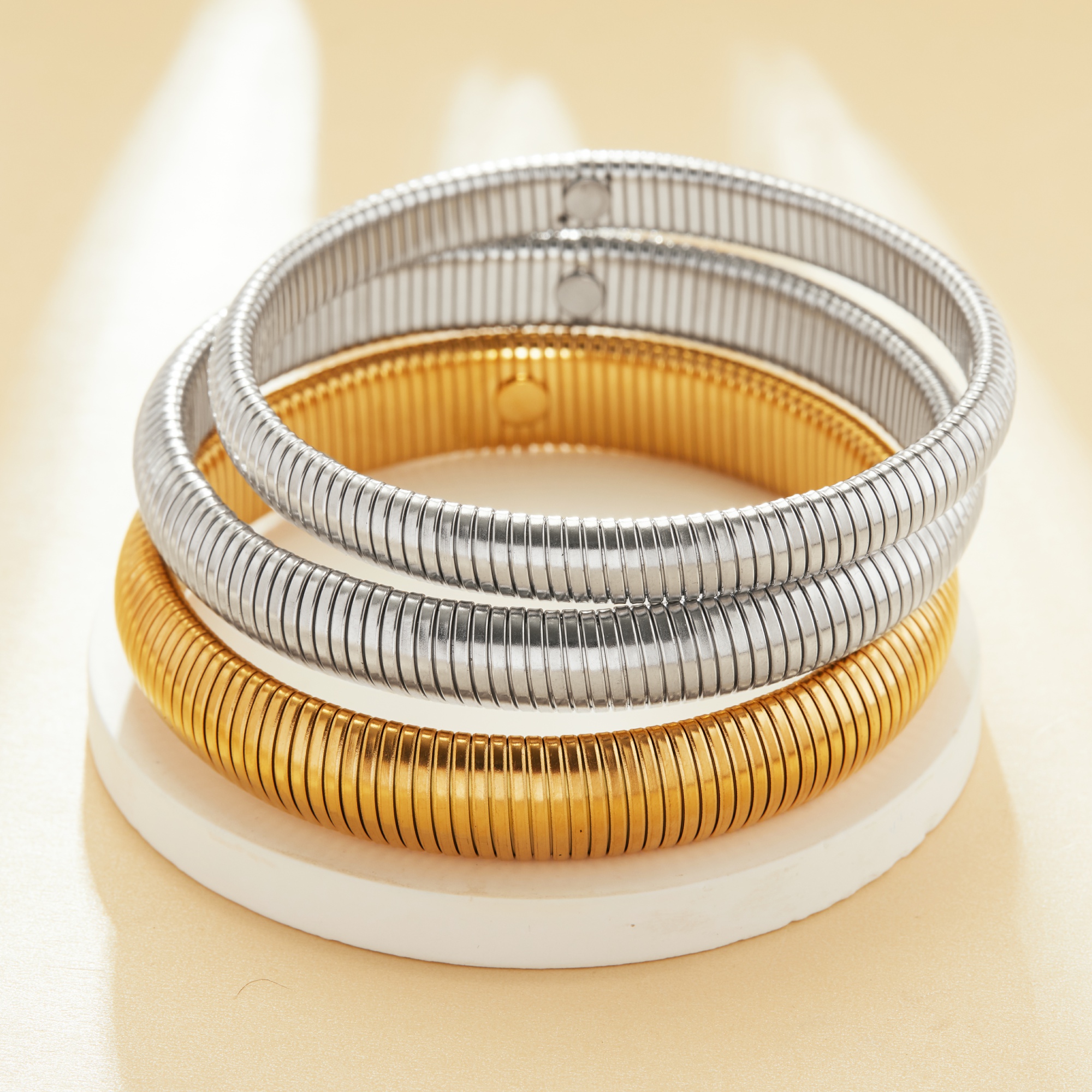 Flat Snake Layering Bangle Bracelet,Minimalist Gold Plated Stainless Steel Bracelet,DIY Bracelet Supplies 1900349