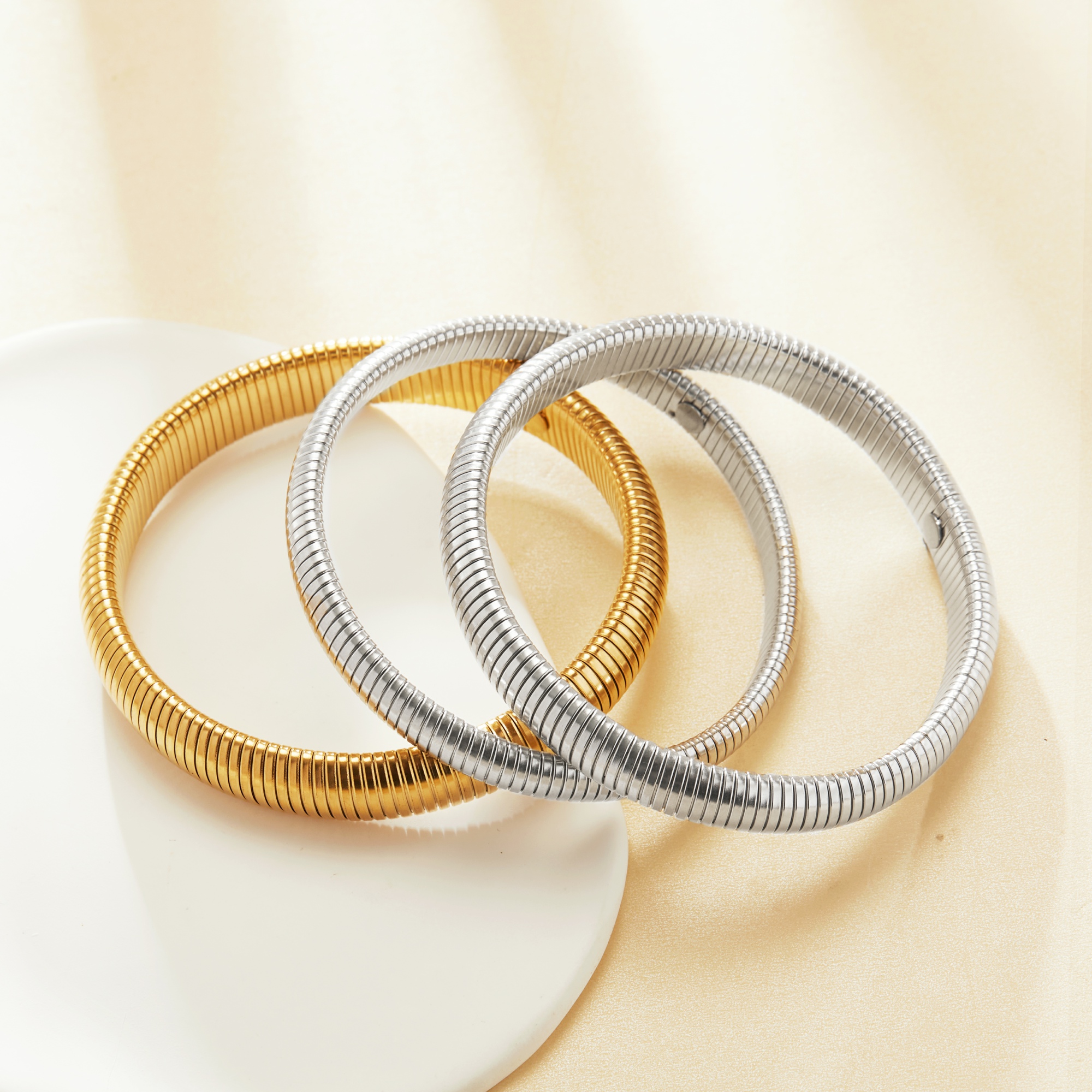 Flat Snake Layering Bangle Bracelet,Minimalist Gold Plated Stainless Steel Bracelet,DIY Bracelet Supplies 1900349