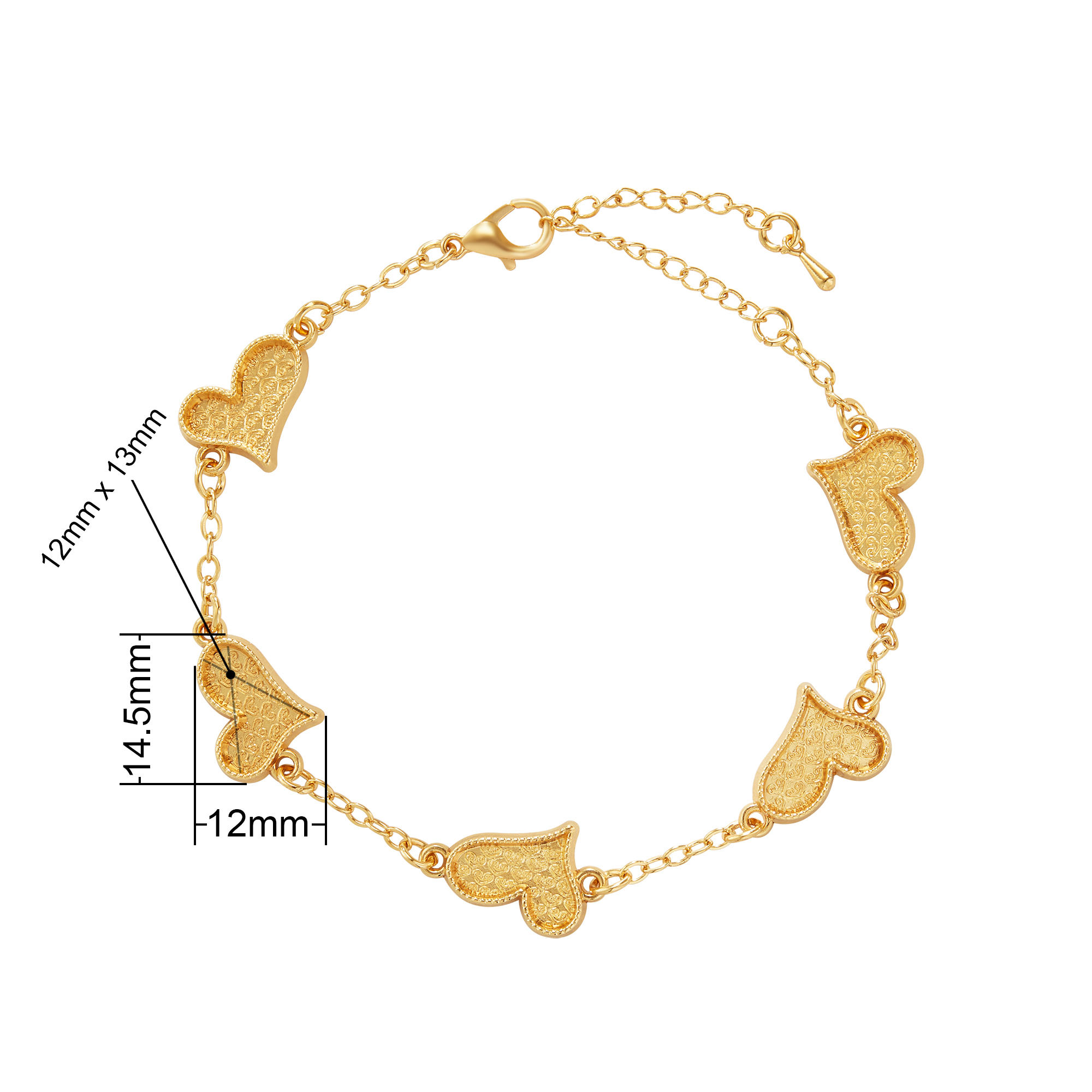 Heart Resin Bezel Bracelet Settings,Gold Plated Alloy 5 Heart Bezels Bracelet,DIY Bracelet Blank Supplies 1900350