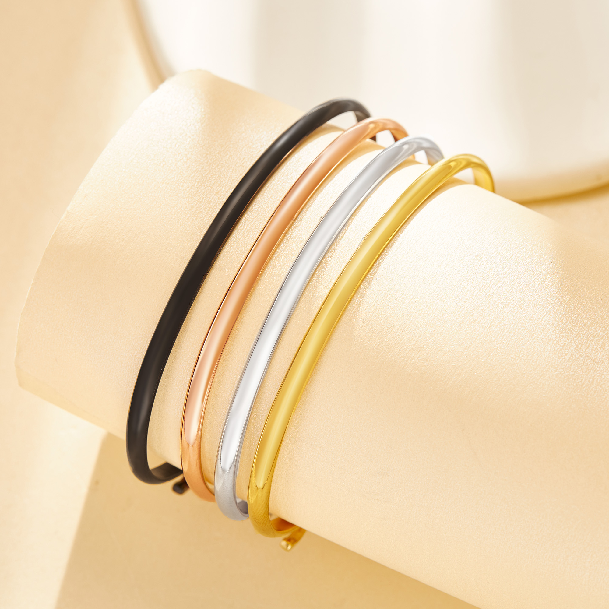 3.7MM Thick Stainless Steel Wire Bangle Bracelet,Rose Gold,Black,Silver,Minimalist Bracelet,DIY Bracelet Supplies 1900351