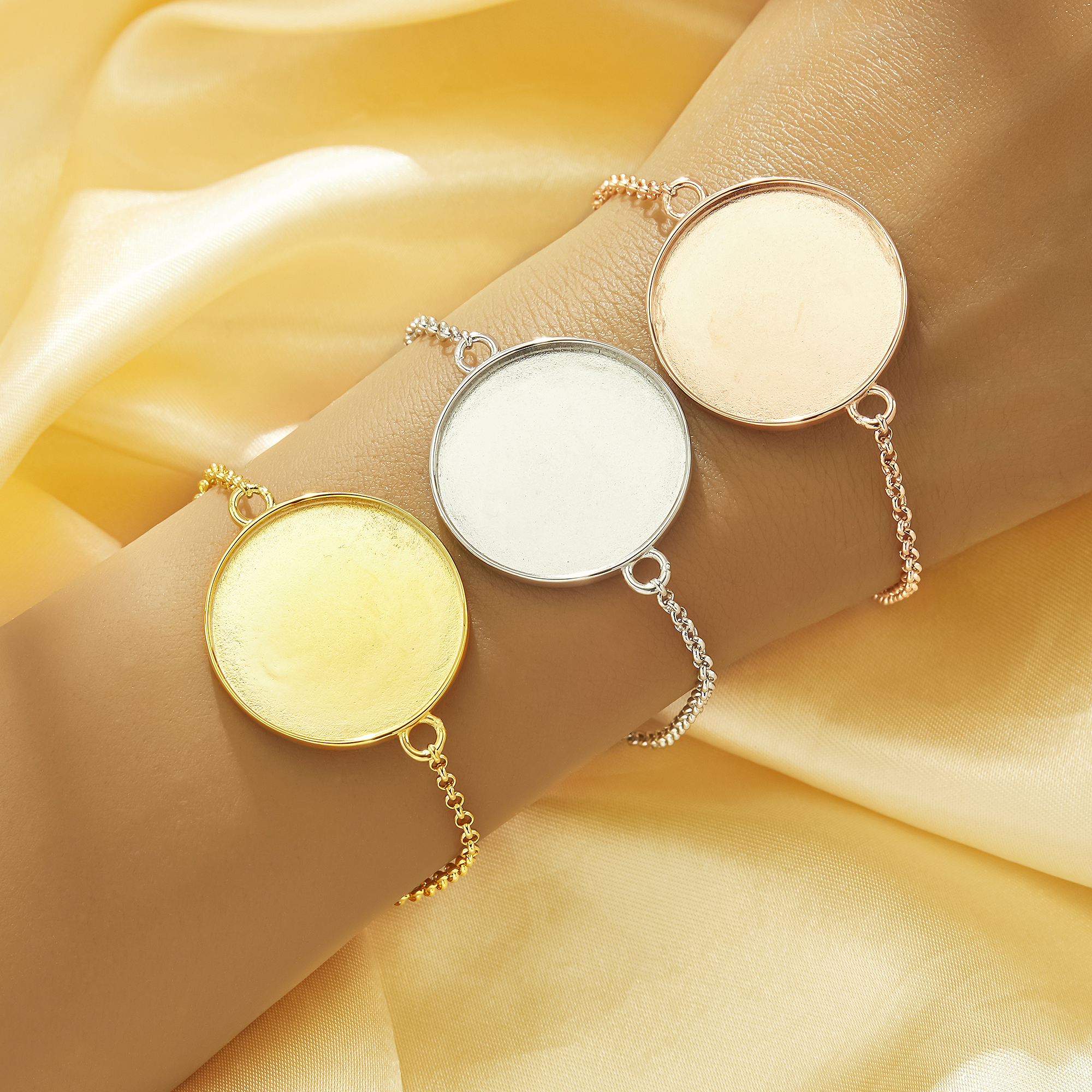 25MM Keepsake Breast Milk Resin Round Bezel Bracelet Settings,Simple Solid 925 Sterling Silver Rose Gold Plated Bracelet Chain 6.8''+1.8'' 1900352