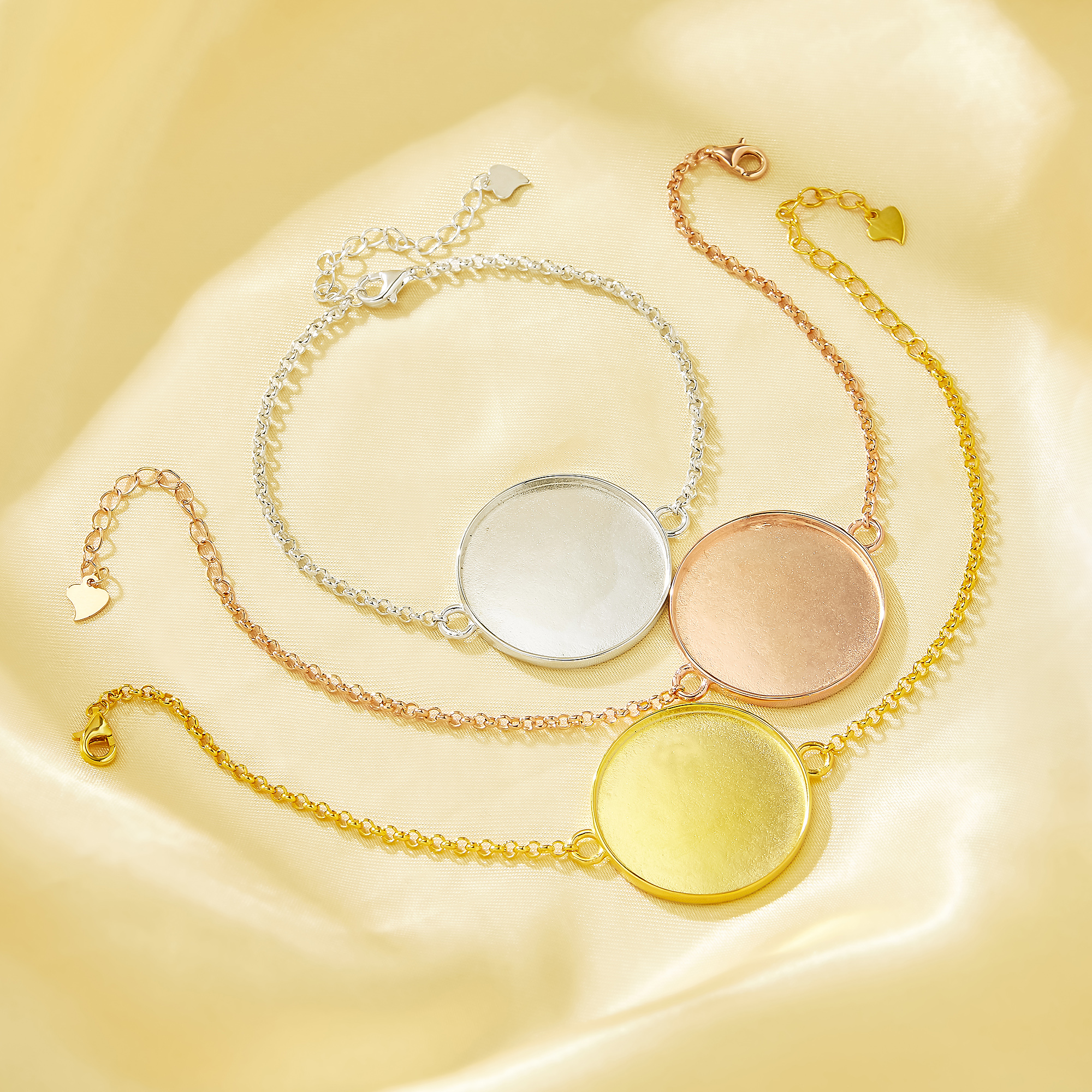 25MM Keepsake Breast Milk Resin Round Bezel Bracelet Settings,Simple Solid 925 Sterling Silver Rose Gold Plated Bracelet Chain 6.8''+1.8'' 1900352