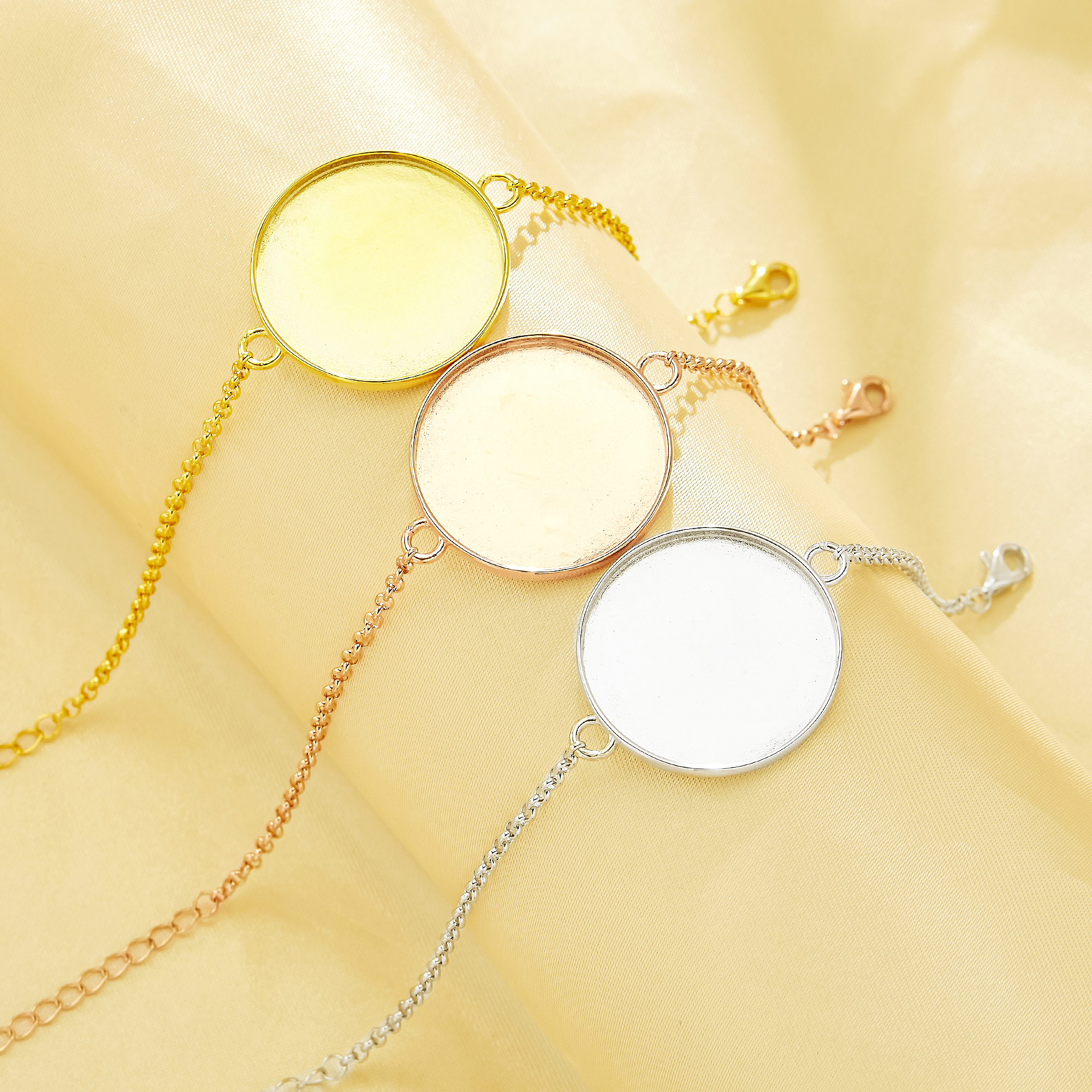 25MM Keepsake Breast Milk Resin Round Bezel Bracelet Settings,Simple Solid 925 Sterling Silver Rose Gold Plated Bracelet Chain 6.8''+1.8'' 1900352