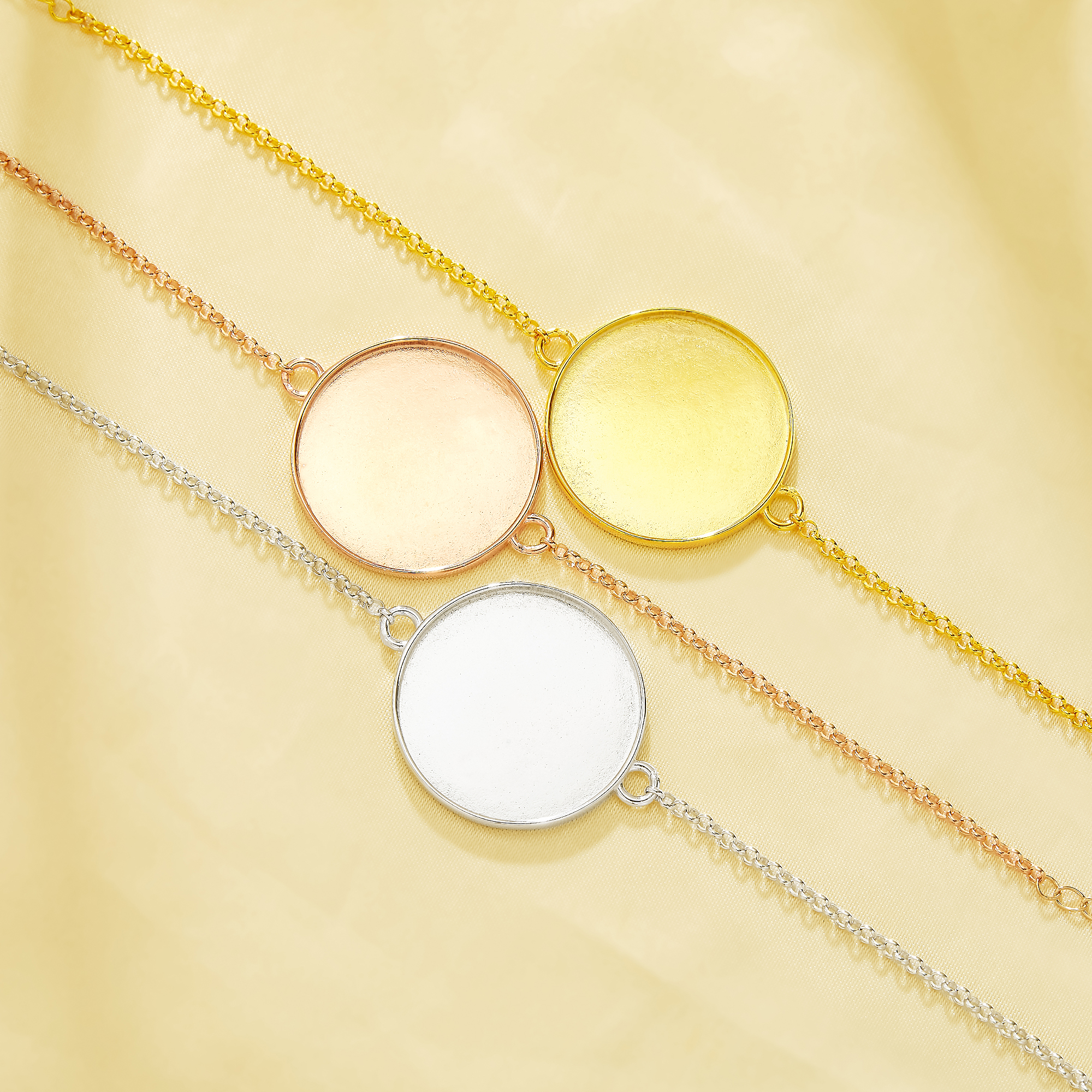 25MM Keepsake Breast Milk Resin Round Bezel Bracelet Settings,Simple Solid 925 Sterling Silver Rose Gold Plated Bracelet Chain 6.8''+1.8'' 1900352