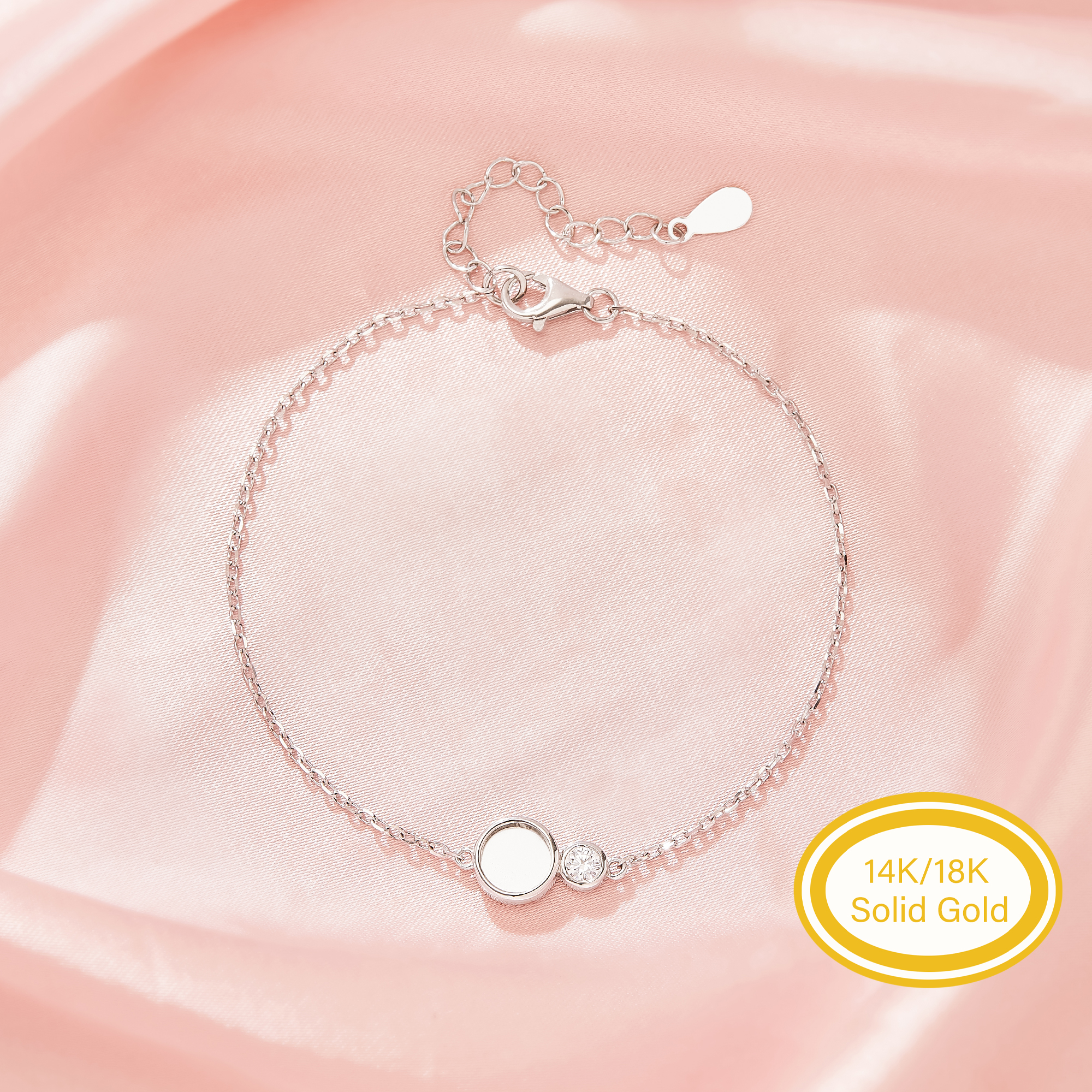 6MM Birhstone Keepsake Mother Milk Resin Bezel Bracelet Settings,Round Elegant Solid 14K 18K Gold Bracelet, Gorgeous Single Accent Stone Jewelry 6.8''+1.6'' 1900355