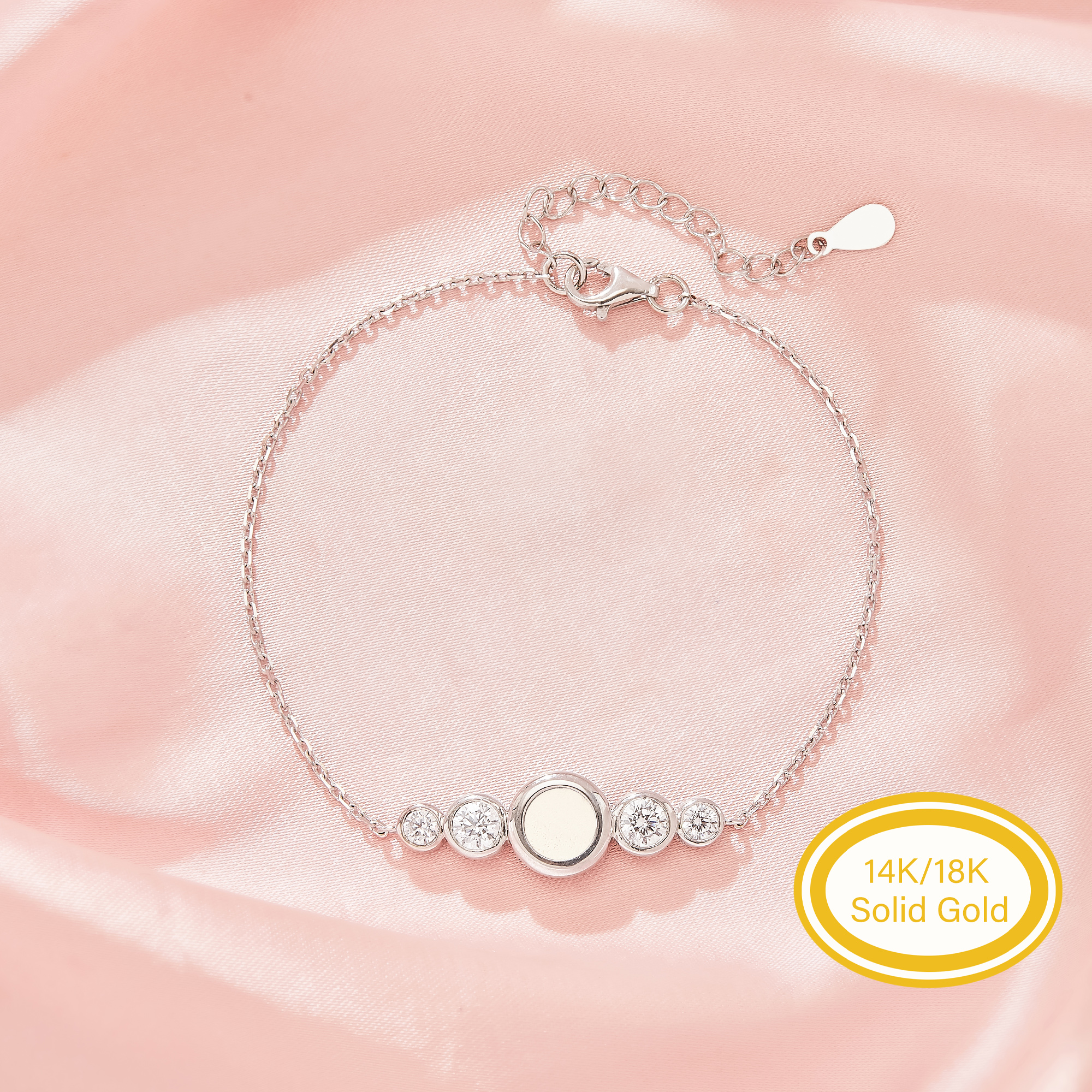 6MM Birthstone Keepsake Mother Milk Resin Round Bezel Bracelet Settings, Elegant Solid 14K 18K Gold Bracelet with Birthstone 6.8''+1.8'' 1900356