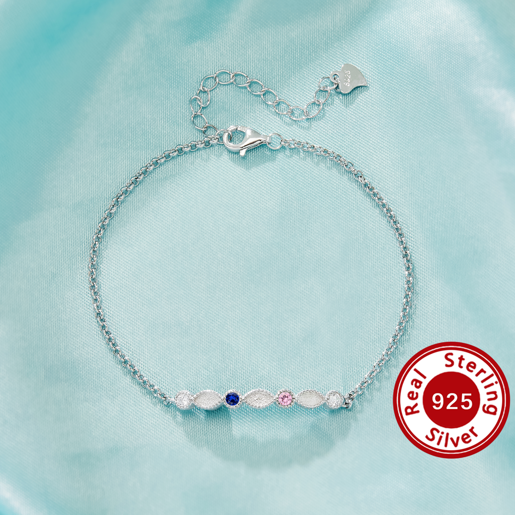 2x4MM Keepsake Mother Milk Resin Marquise Bezel Bracelet Settings, Elegant Solid 925 Sterling Silver Bracelet, Sparkling Multi Color Stone 1900357