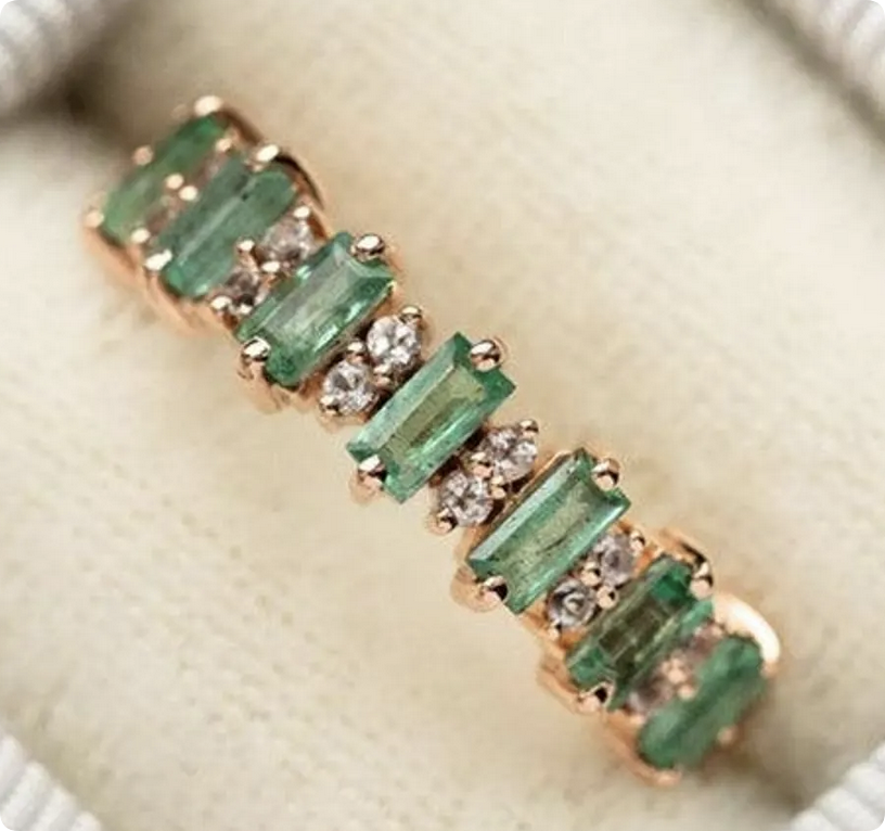 Customized yellow gold plated ring size 5 with 5 rectange cz stone 2mm round bezel