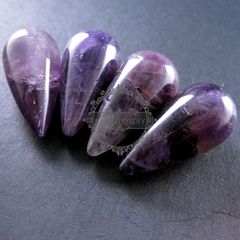 4pcs 15x30mm water drop shape purple amethyst half drilled loose beads for DIY pendant charm supplies 3000032 - Click Image to Close