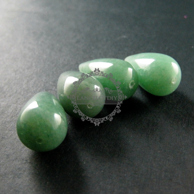 4pcs 15x30mm water drop shape green aventurine jasper jade half drilled loose beads for DIY pendant charm supplies 3000033 - Click Image to Close