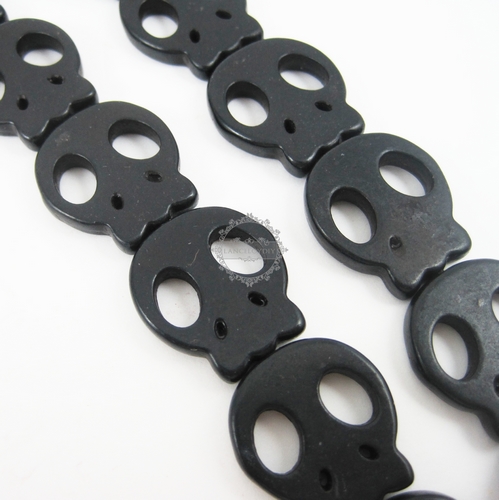 1 string 15inch 19x21mm vintage black dyeing turquoise gemstone skull faces Halloween large unique beads 3010012 - Click Image to Close