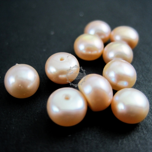 10pcs 5-6mm button shape pink round half drilled fresh water pearl beads for earrings DIY supplies 3020067 - Click Image to Close
