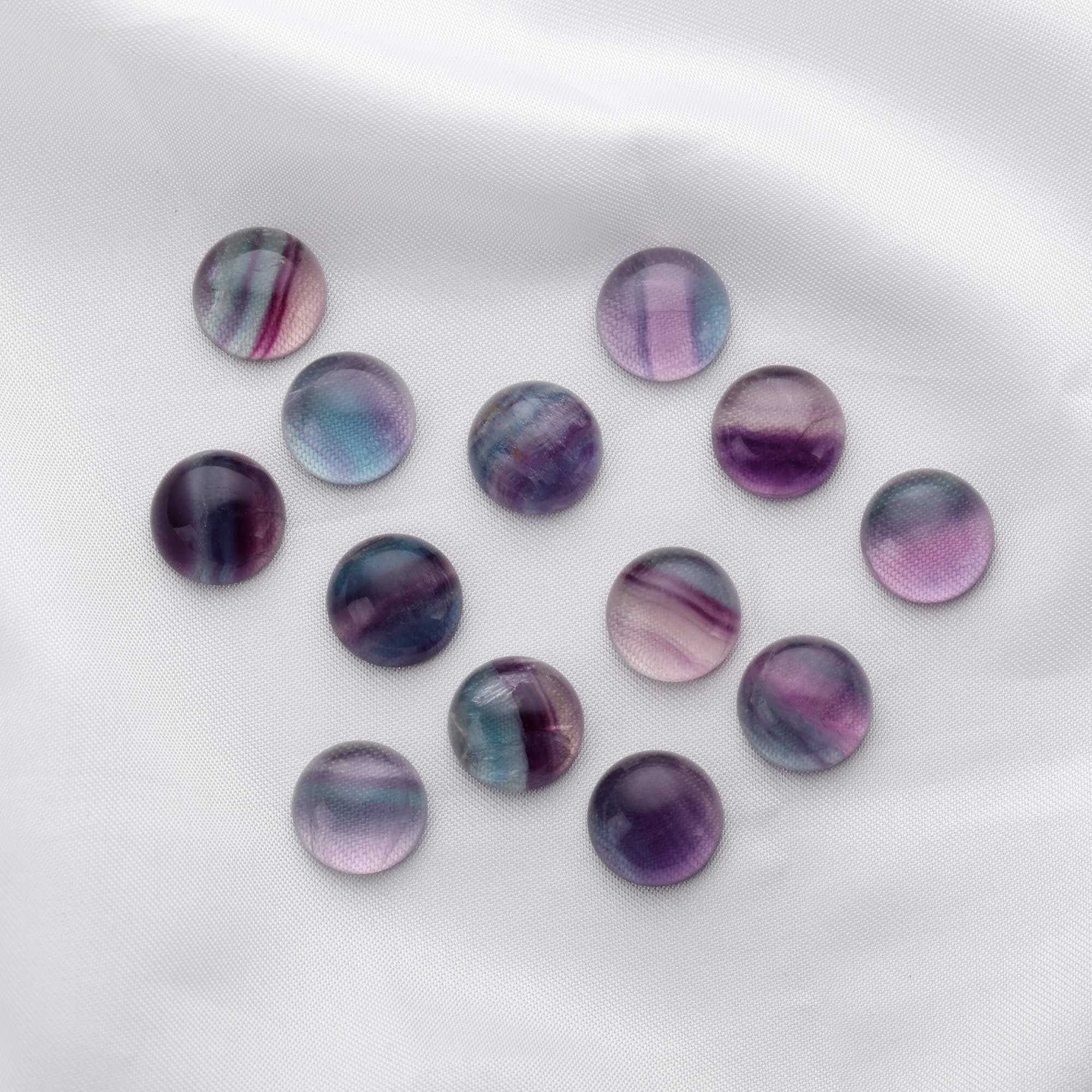 5Pcs 12MM Round Fluorite Cabochon,Green Purple Semi Precious Gemstone DIY Jewelry Supplies 4110190 - Click Image to Close