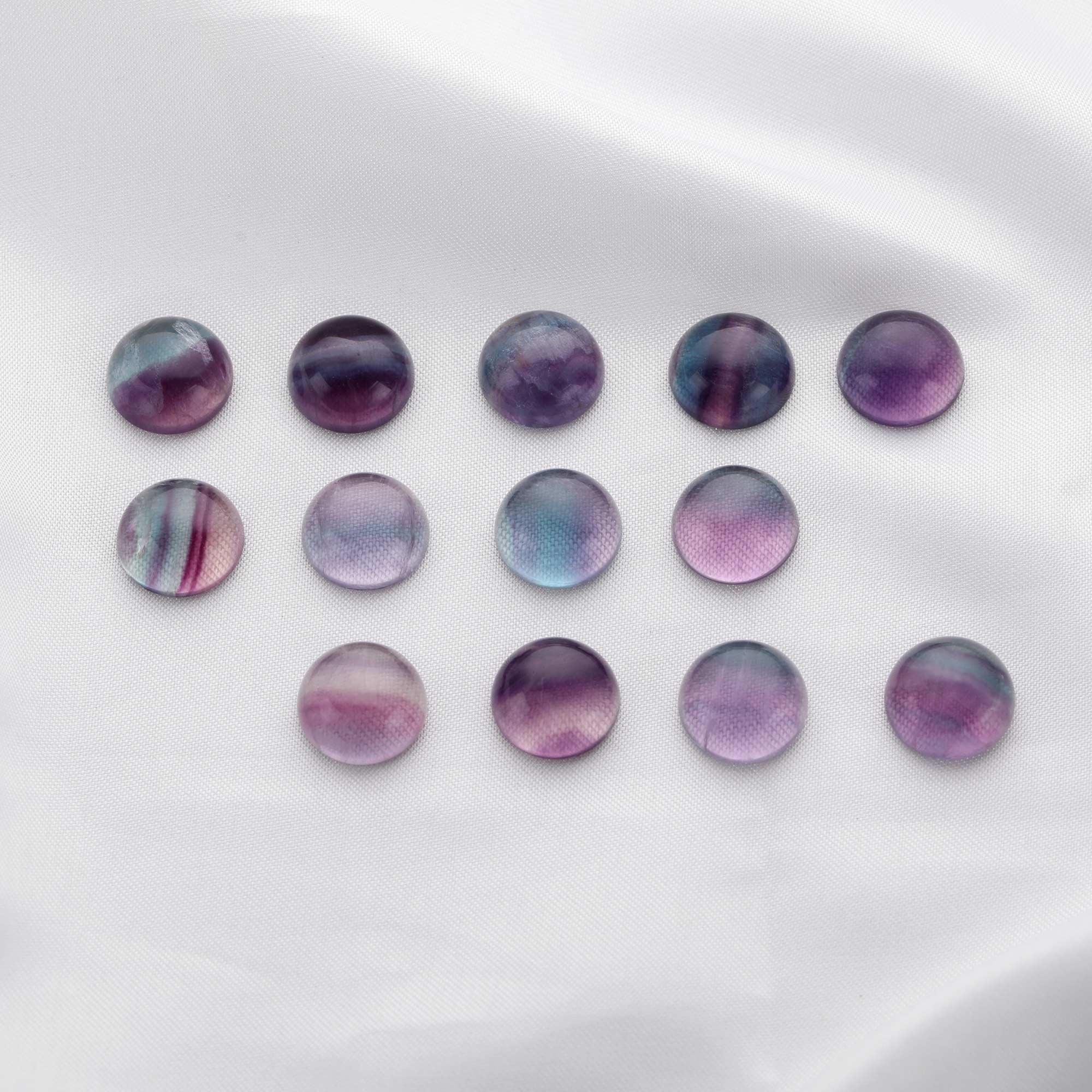 5Pcs 12MM Round Fluorite Cabochon,Green Purple Semi Precious Gemstone DIY Jewelry Supplies 4110190 - Click Image to Close