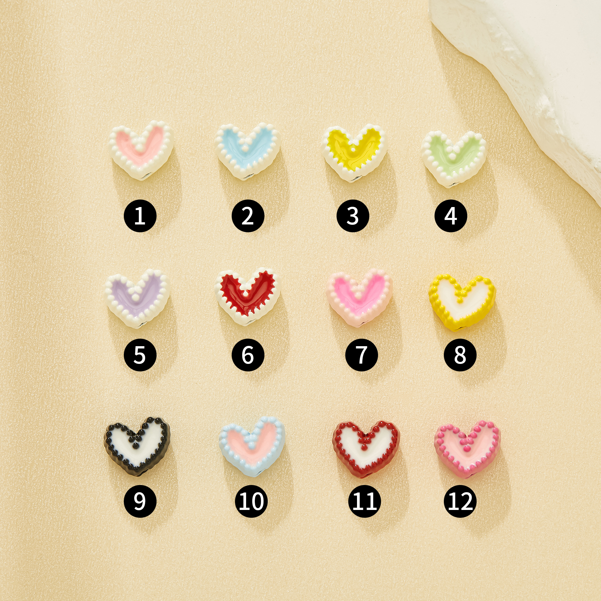 9.2MM Adorable Dot Border Heart Enameled Zinc Alloy Beads,Macaron Dopamine Candy Color Beads For Phone Lanyards & Jewelry Making,Charming Craft Beads 4160111