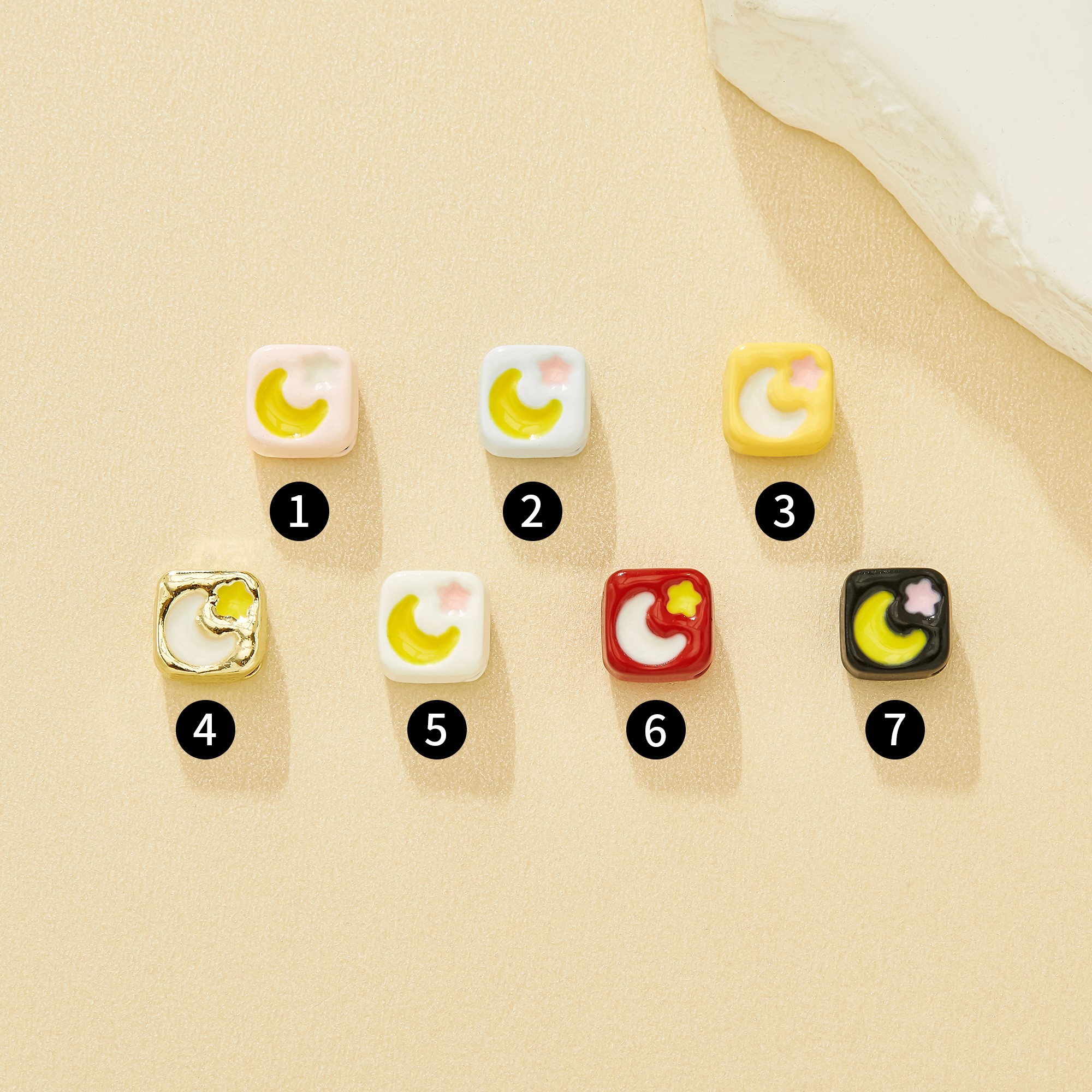 7.7MM Luminous Square Moon Star Enameled Zinc Alloy Beads,Macaron Dopamine Candy Color Beads For Bag Decor & Bracelets,Celestial Accessories 4160113