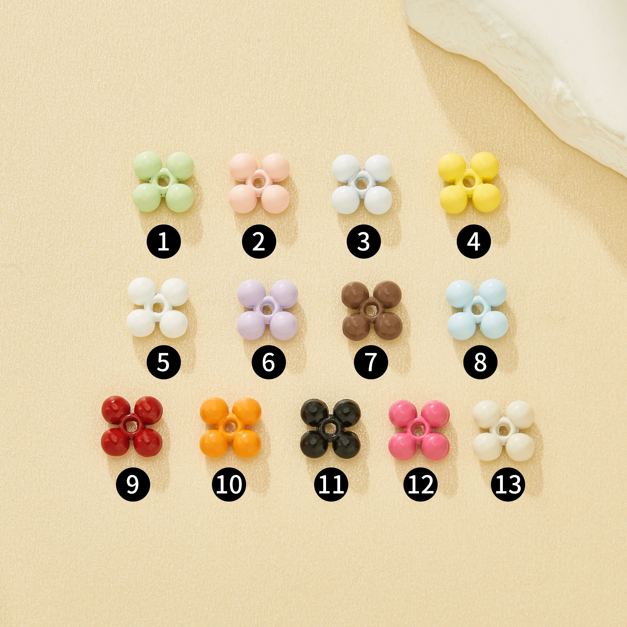 9MM Blooming Four-Bead Flower Enameled Zinc Alloy Beads,Macaron Dopamine Candy Color Petal Beads For Bracelets & Keychains,Floral Craft Supplies 4160115