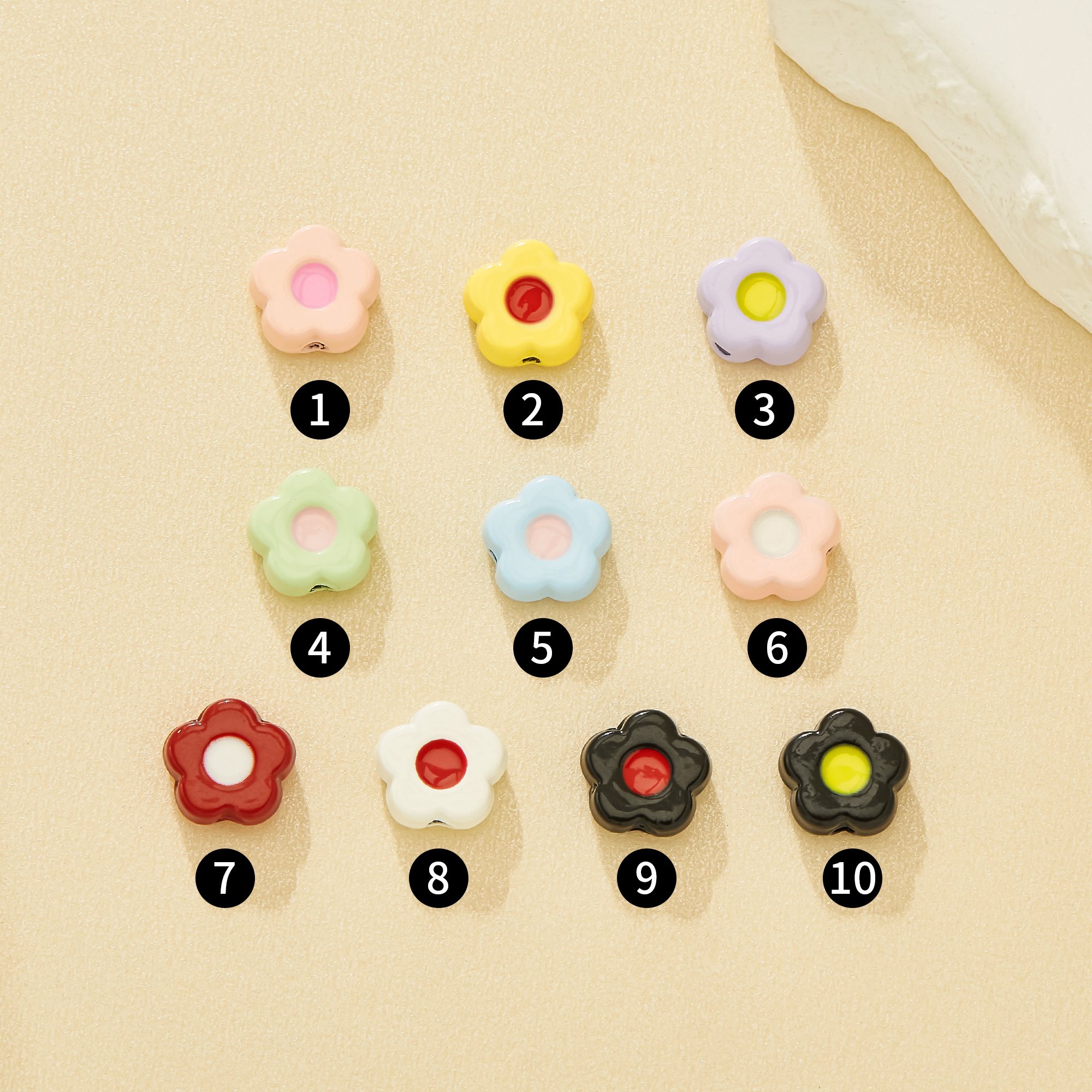 8.5MM Vibrant 5-Petal Contrast Flower Enameled Zinc Alloy Beads,Macaron Dopamine Candy Color Beads For Bracelets & Keychains,Floral Supplies 4160118