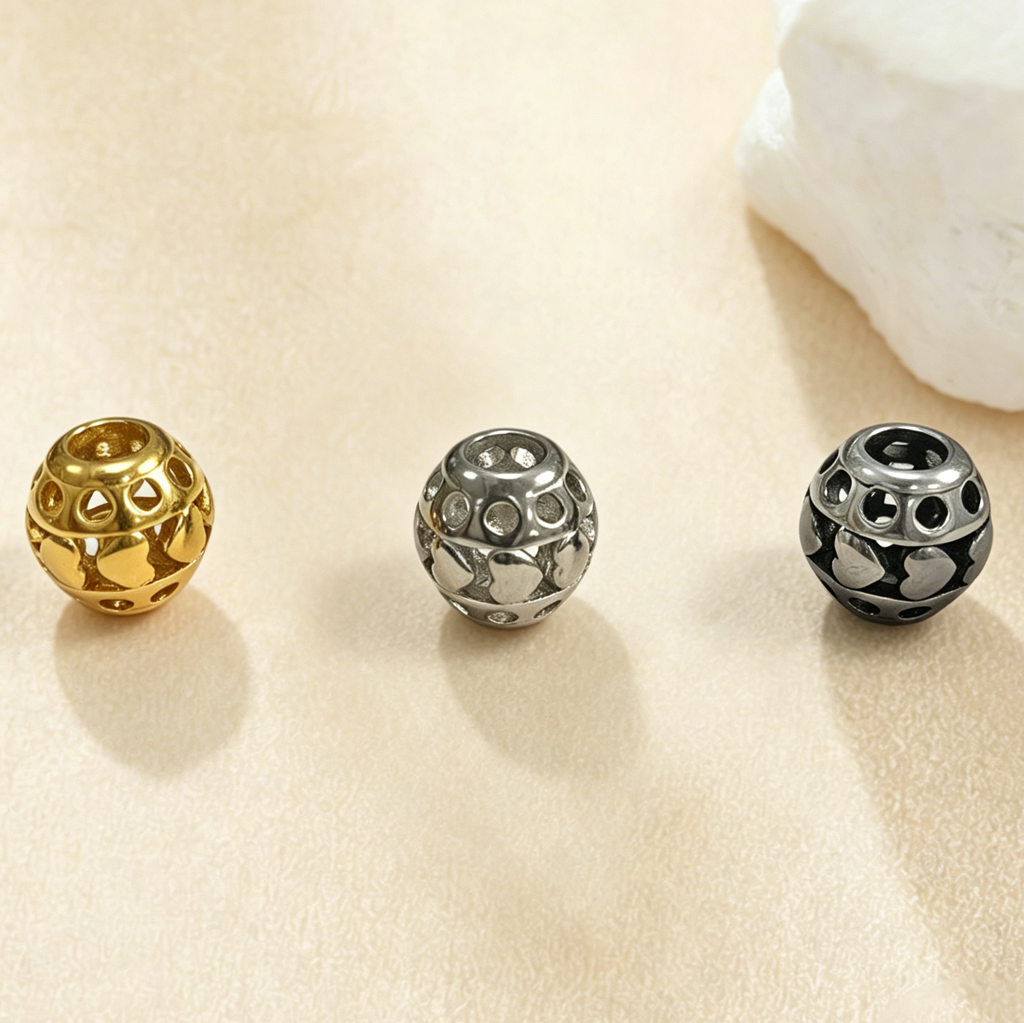 Round Hollow Mesh Beads, Big Hole 316L Stainless Steel Pendant Bead 4.25MM Hole, DIY Jewelry Making Supplies Necklace Bracelet Spacer 4160123