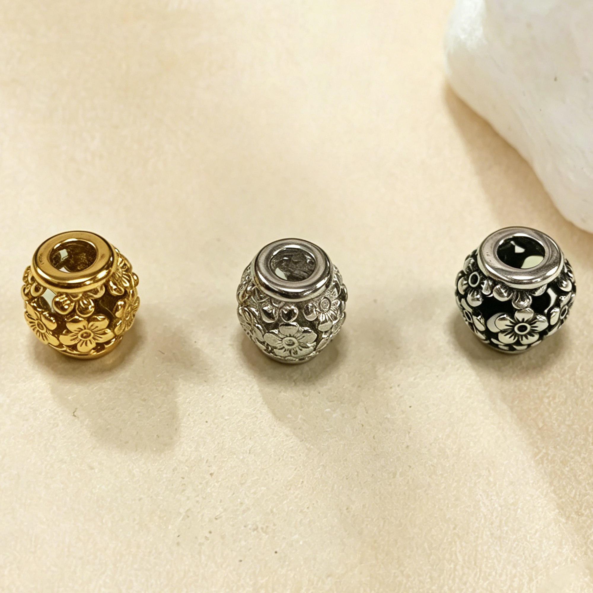 Hollow Flower Beads, Big Hole 316L Stainless Steel Pendant Bead 3.8MM Hole, DIY Jewelry Making Supplies Necklace Bracelet Spacer 4160125