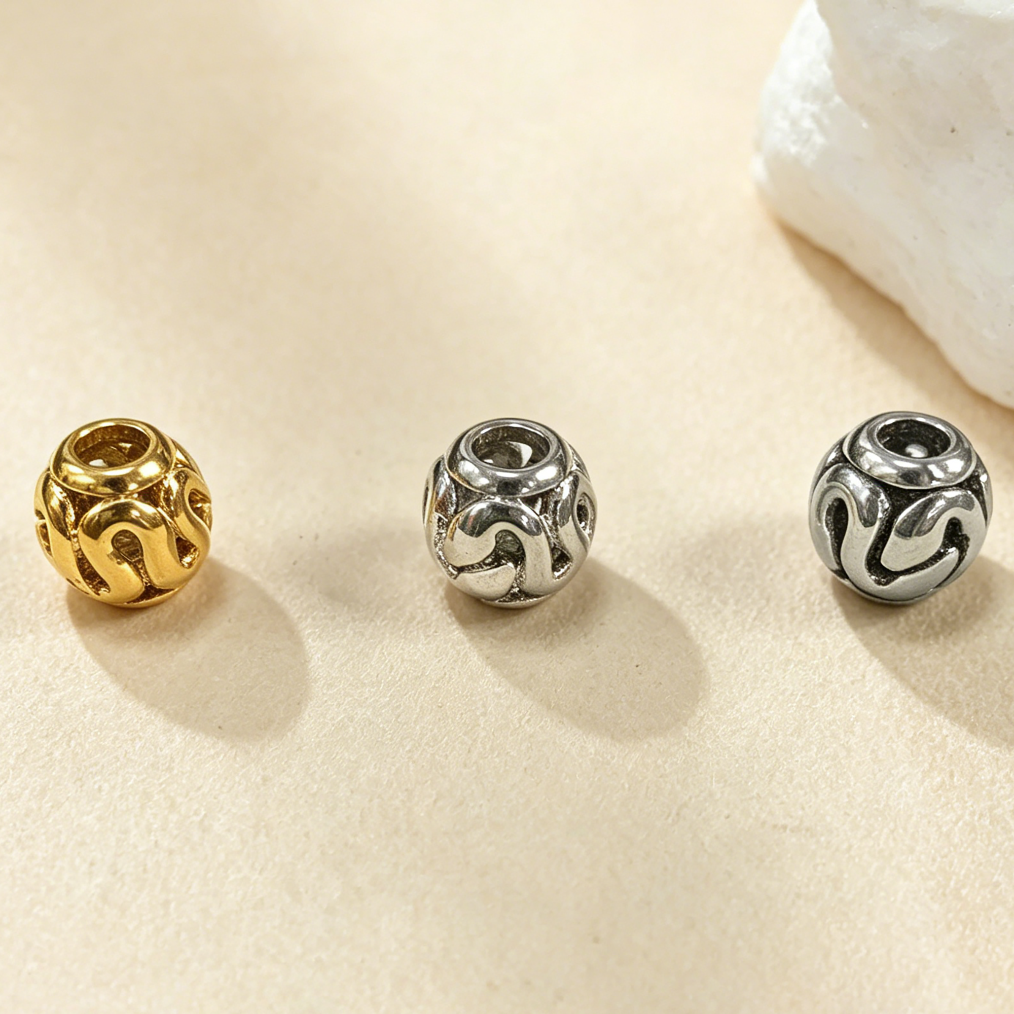 Hollow Snake Beads, Big Hole 316L Stainless Steel Pendant Bead 4.18MM Hole, DIY Jewelry Making Supplies Necklace Bracelets 4160128