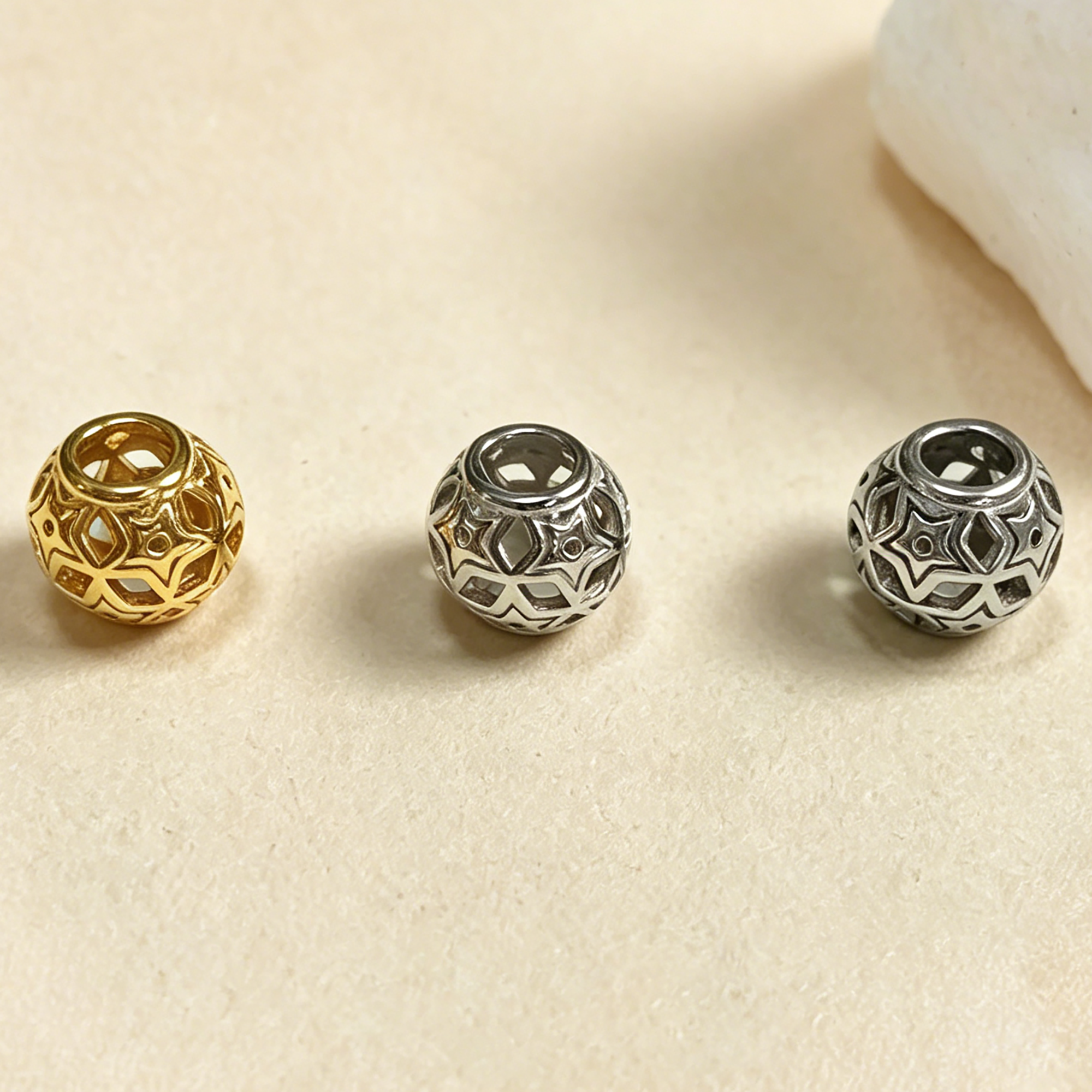 Hollow Retro Beads, Big Hole 316L Stainless Steel Pendant Bead with 3.8MM Hole, DIY Jewelry Making Supplies Necklace Bracelets 4160130