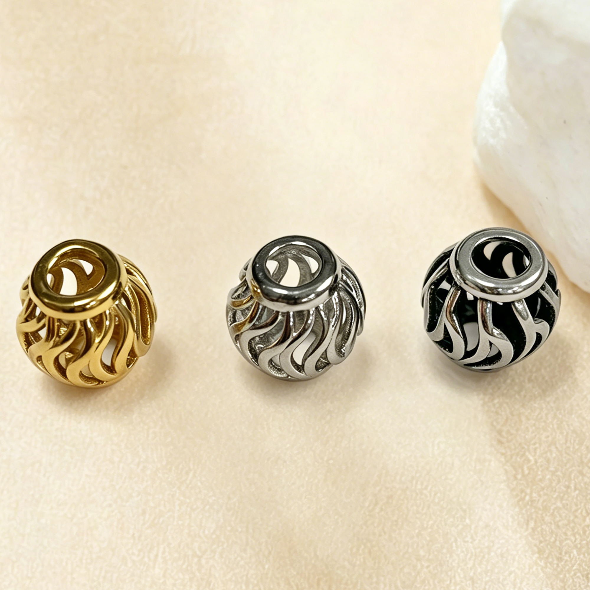 Hollow Wave Beads, Big Hole 316L Stainless Steel Pendant Bead with 3.96MM Hole, DIY Bracelet Making Loose Beads Supplies 4160139