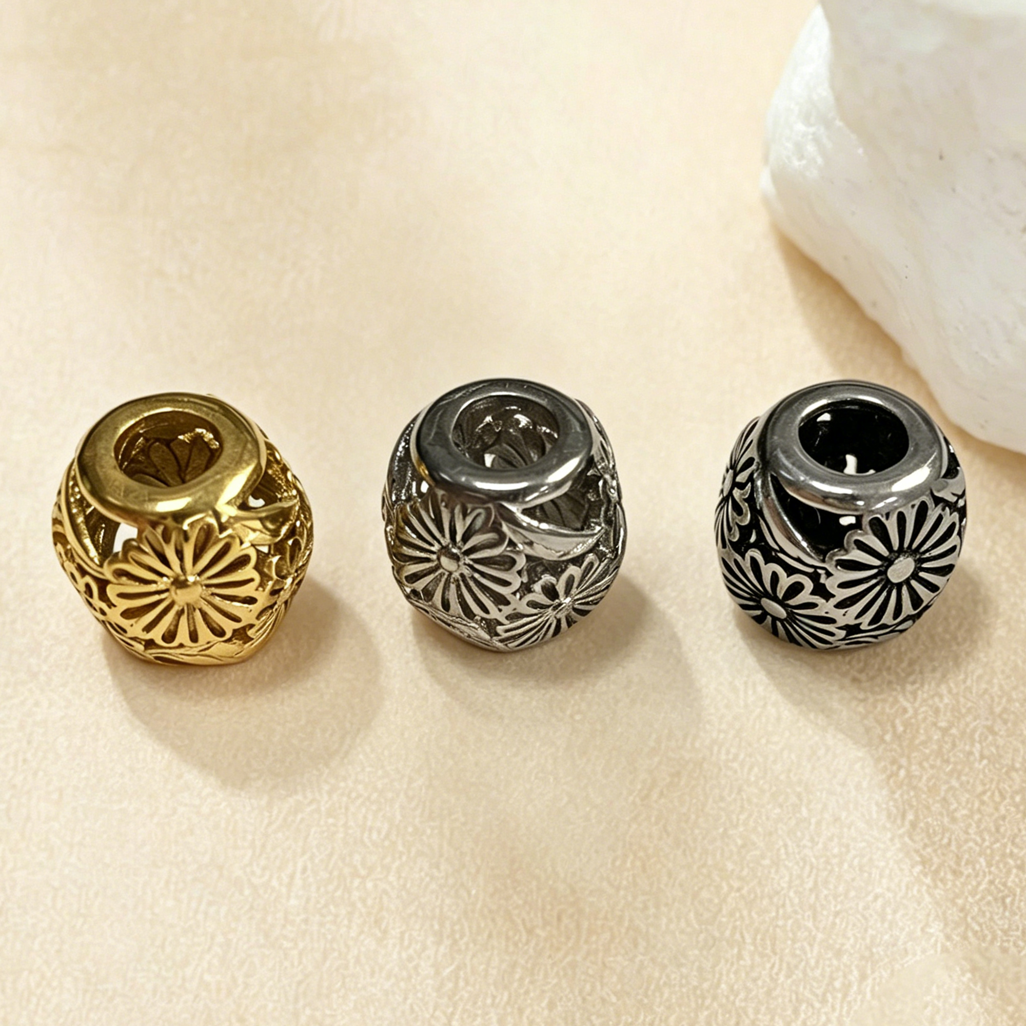 Daisy Flower Beads, Big Hole 316L Stainless Steel Pendant Bead with 4.05MM Hole, DIY Bracelet Jewelry Making Necklace 4160141
