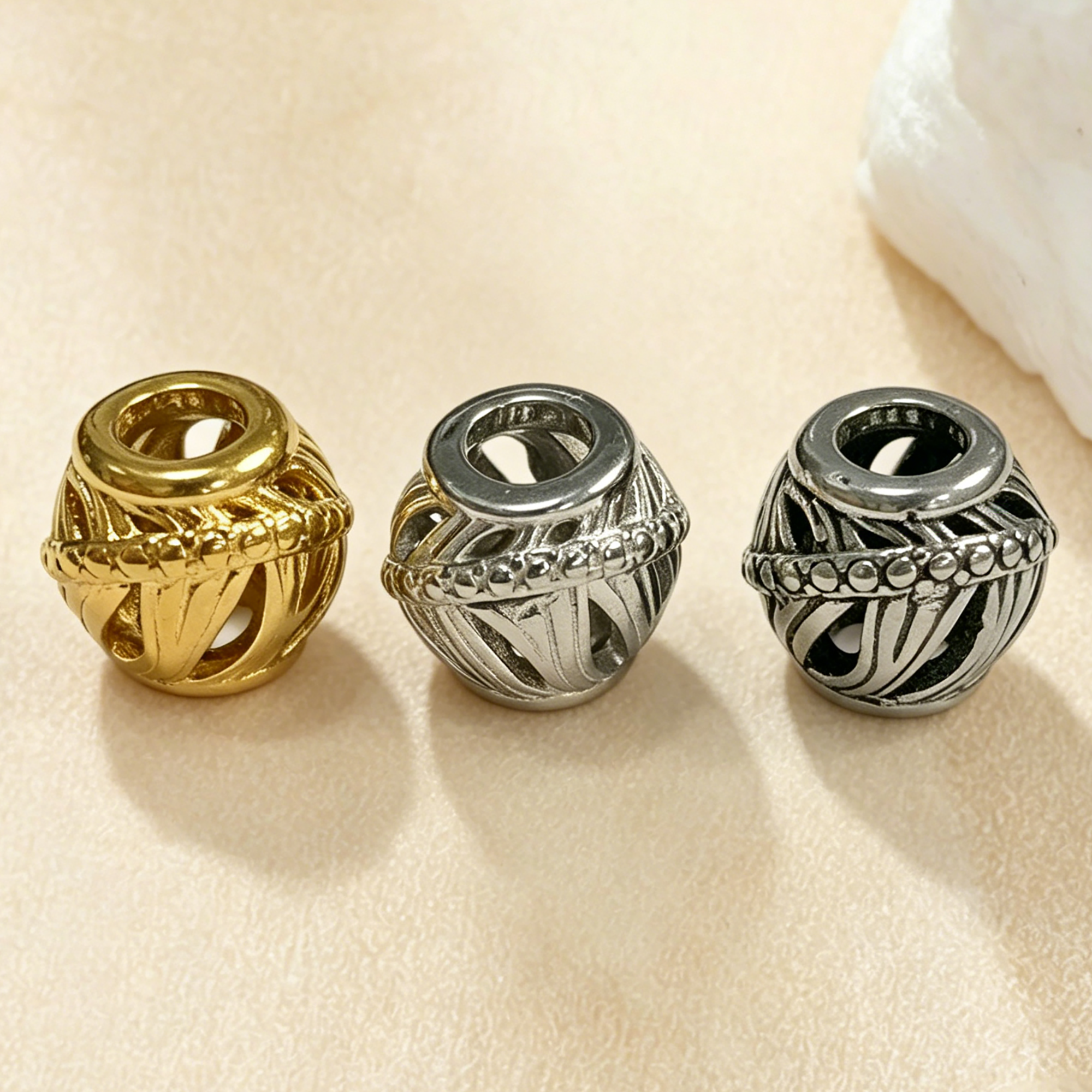 Hollow Stripe Beads, Big Hole 316L Stainless Steel Pendant Bead with 4.15MM Hole, DIY Bracelet Spacer Jewelry Making Components 4160145