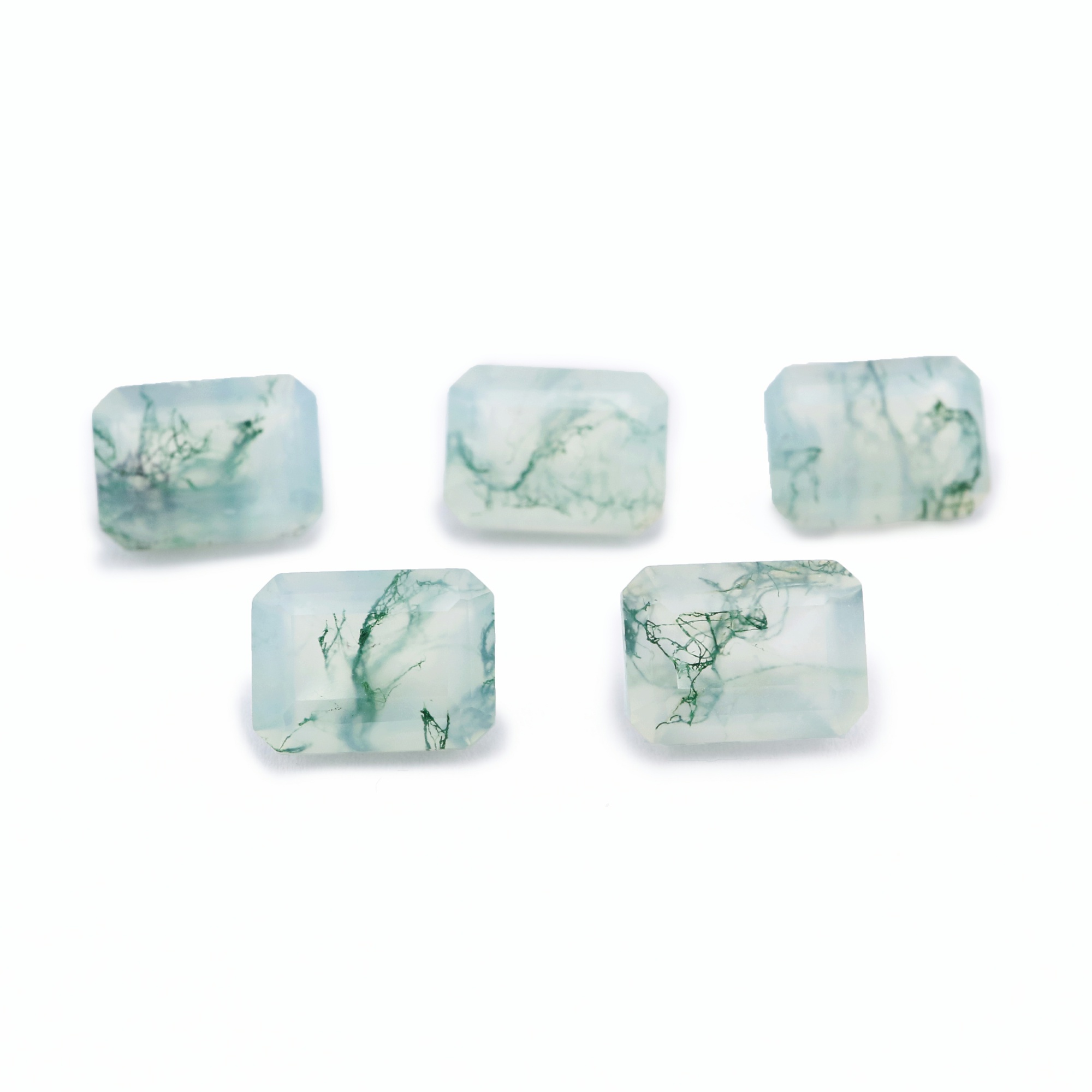 5Pcs 6x8MM Natural Rectangle Emerald Cut Moss Agate Faceted Cut Loose Gemstone Nature Semi Precious Stone DIY Jewelry Supplies 4170015 - Click Image to Close