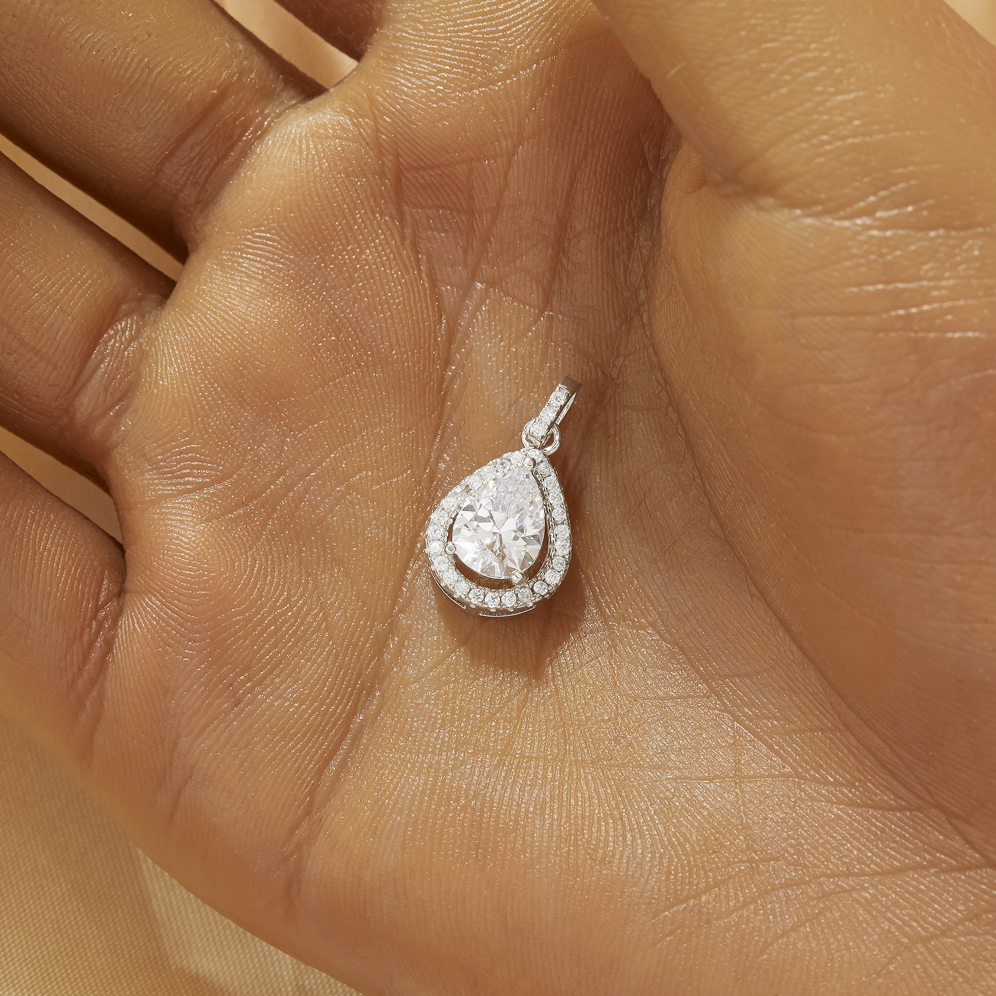 Elegant Halo Pear Simulated Diamond Pendant With 6x8MM Pear Cubic Zirconia,Solid 925 Sterling Silver Pendant Charm 6130054 - Click Image to Close