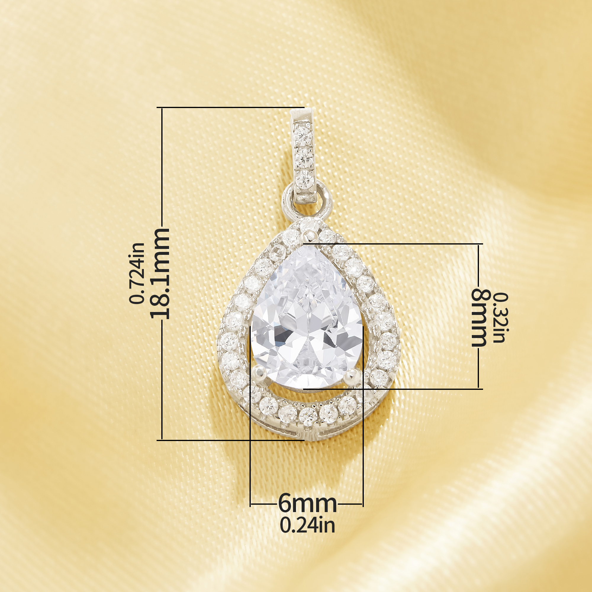 Elegant Halo Pear Simulated Diamond Pendant With 6x8MM Pear Cubic Zirconia,Solid 925 Sterling Silver Pendant Charm 6130054 - Click Image to Close