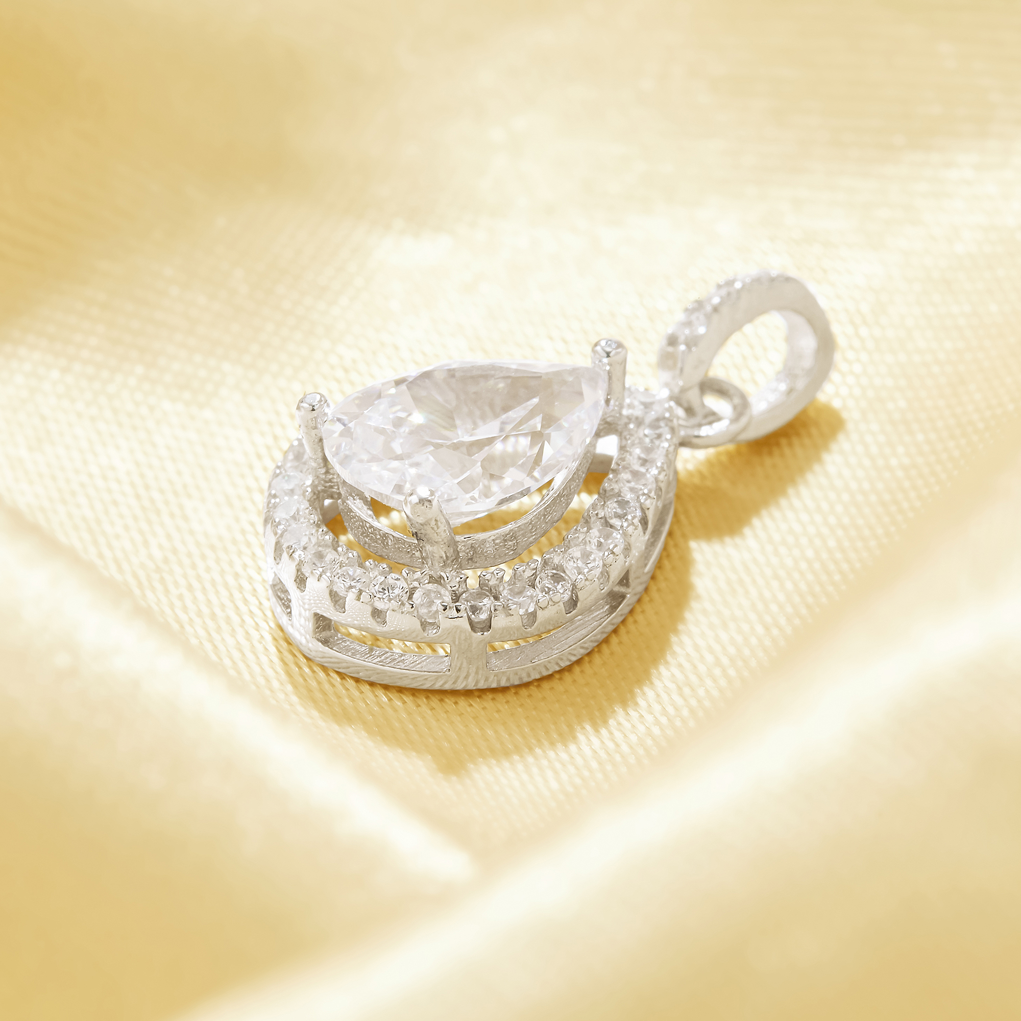 Elegant Halo Pear Simulated Diamond Pendant With 6x8MM Pear Cubic Zirconia,Solid 925 Sterling Silver Pendant Charm 6130054 - Click Image to Close