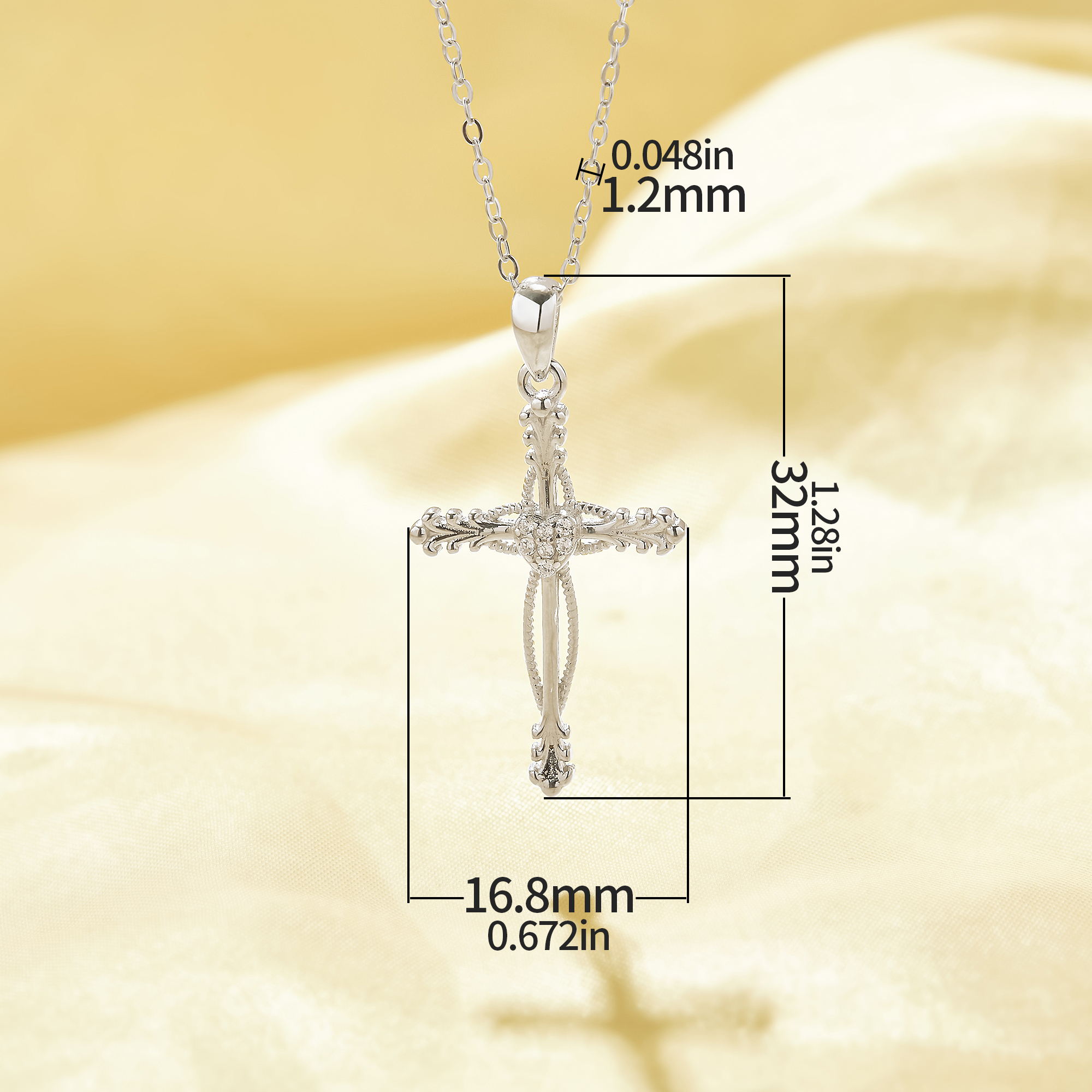 Vintage Styles Cubic Zirconia Cross Pendant Necklace,Solid 925 Sterling Silver Pendant Necklace,Dainty Cross Necklace 16 - Click Image to Close
