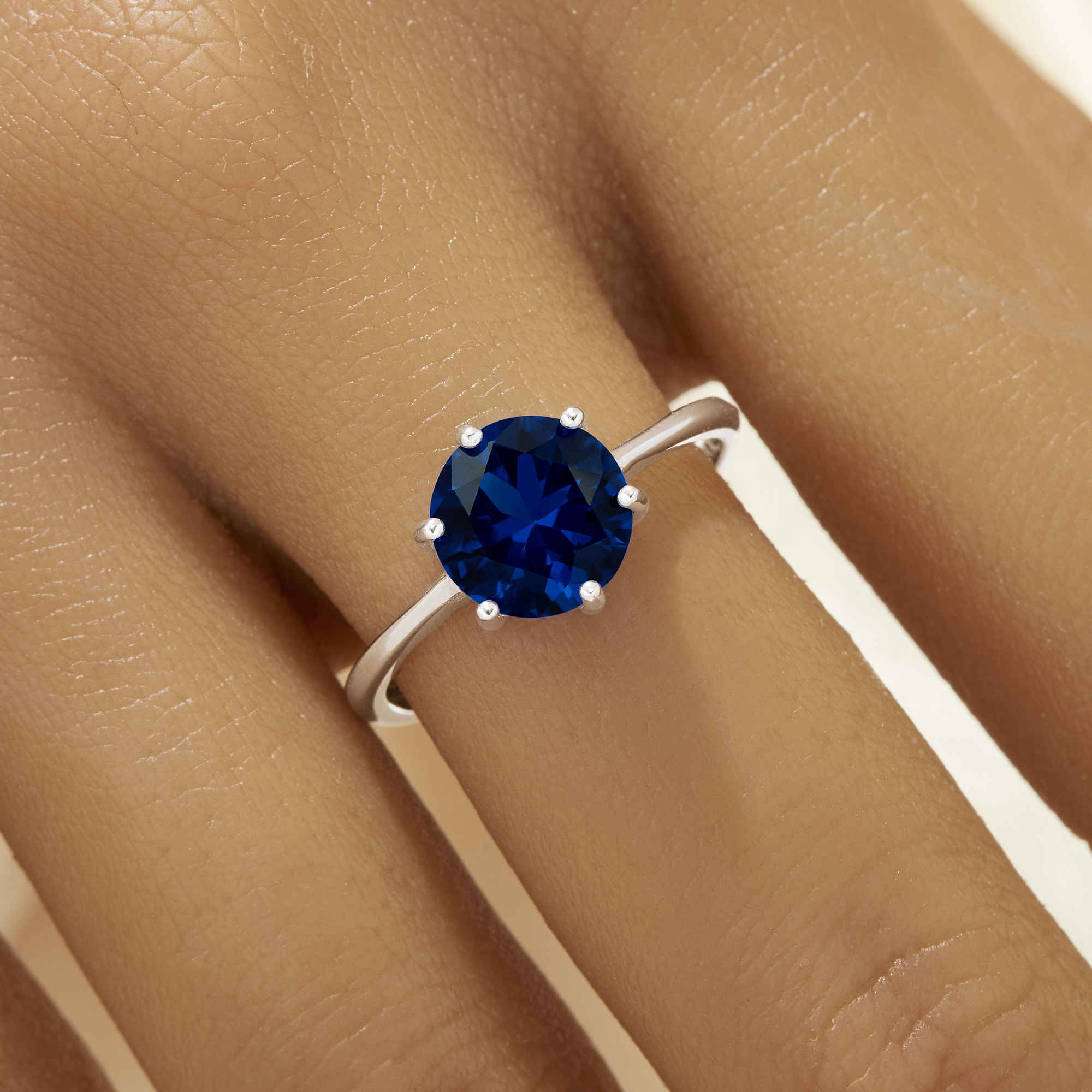 Minimalist Solitaire Round Ring With 8MM Round Simulated Sapphire,Solid 925 Sterling Silver Ring,Simple Round Ring 6210342 - Click Image to Close