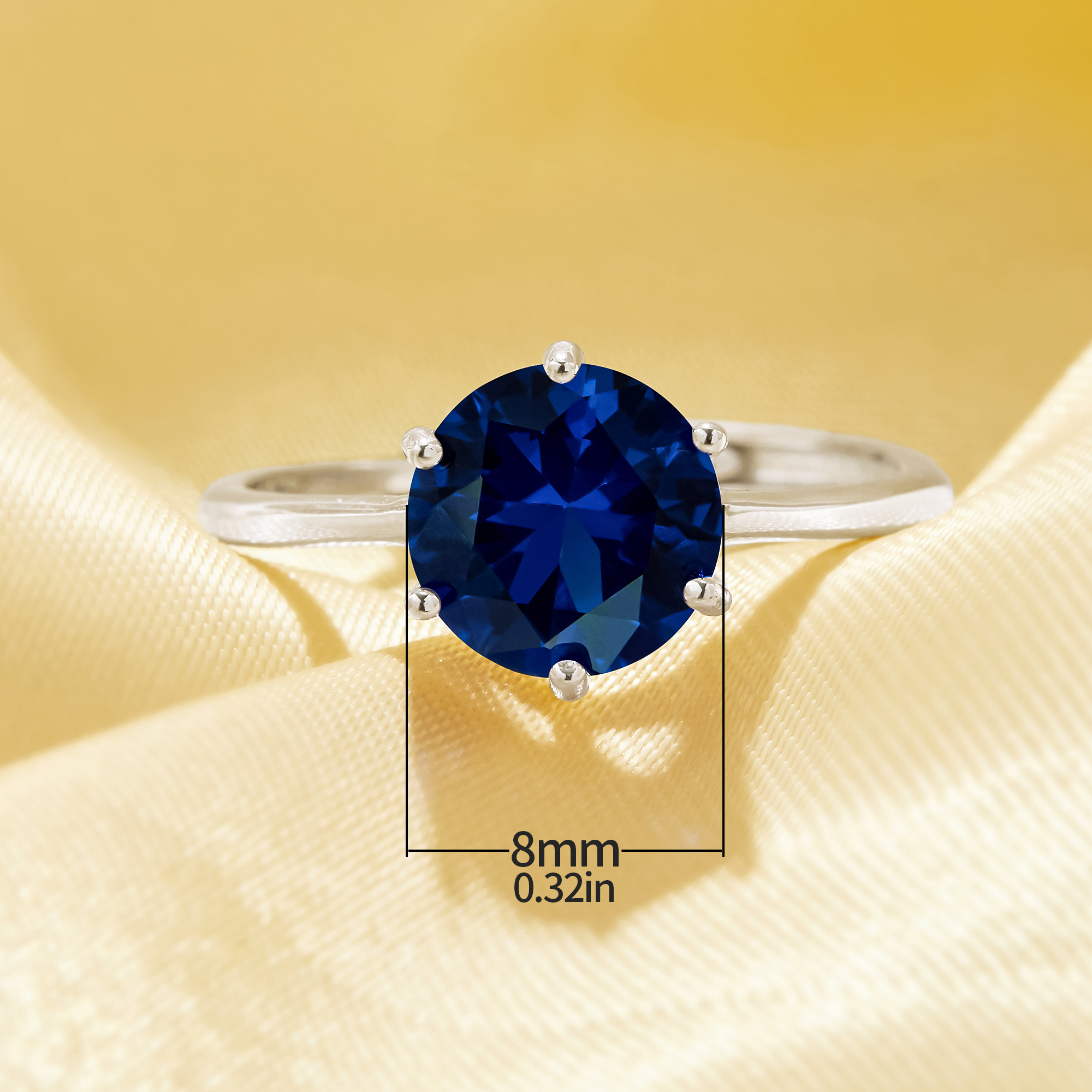 Minimalist Solitaire Round Ring With 8MM Round Simulated Sapphire,Solid 925 Sterling Silver Ring,Simple Round Ring 6210342 - Click Image to Close