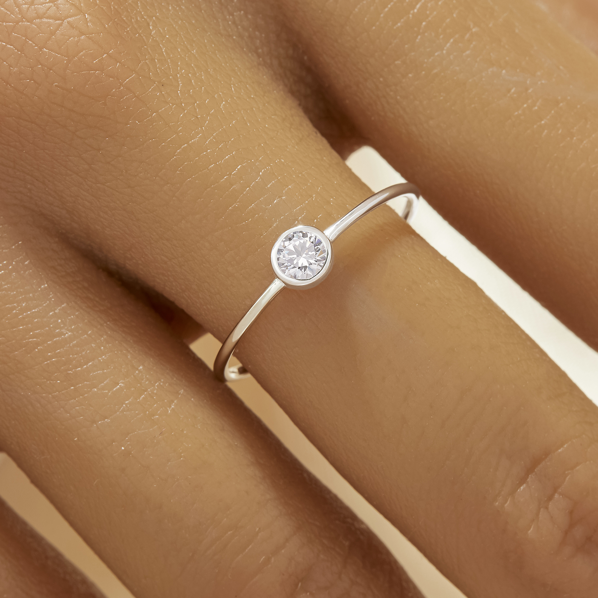 Minimalist Solitaire Round Simulated Diamond Ring With 3MM Round White Cubic Zirconia,Solid 925 Sterling Silver Ring,Simple Round Ring 6210347 - Click Image to Close